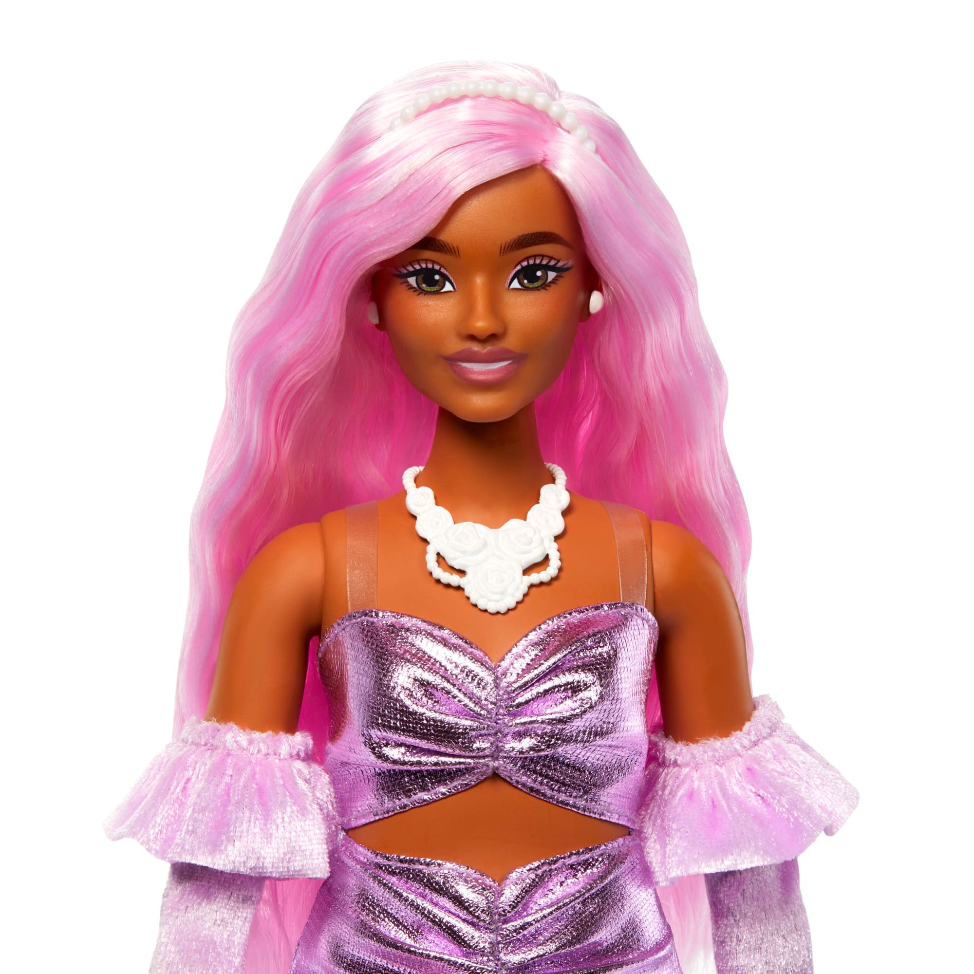 Barbie Fashionista Muñeca Deluxe Cabello Rosa y Vestido Brillante - Image 4