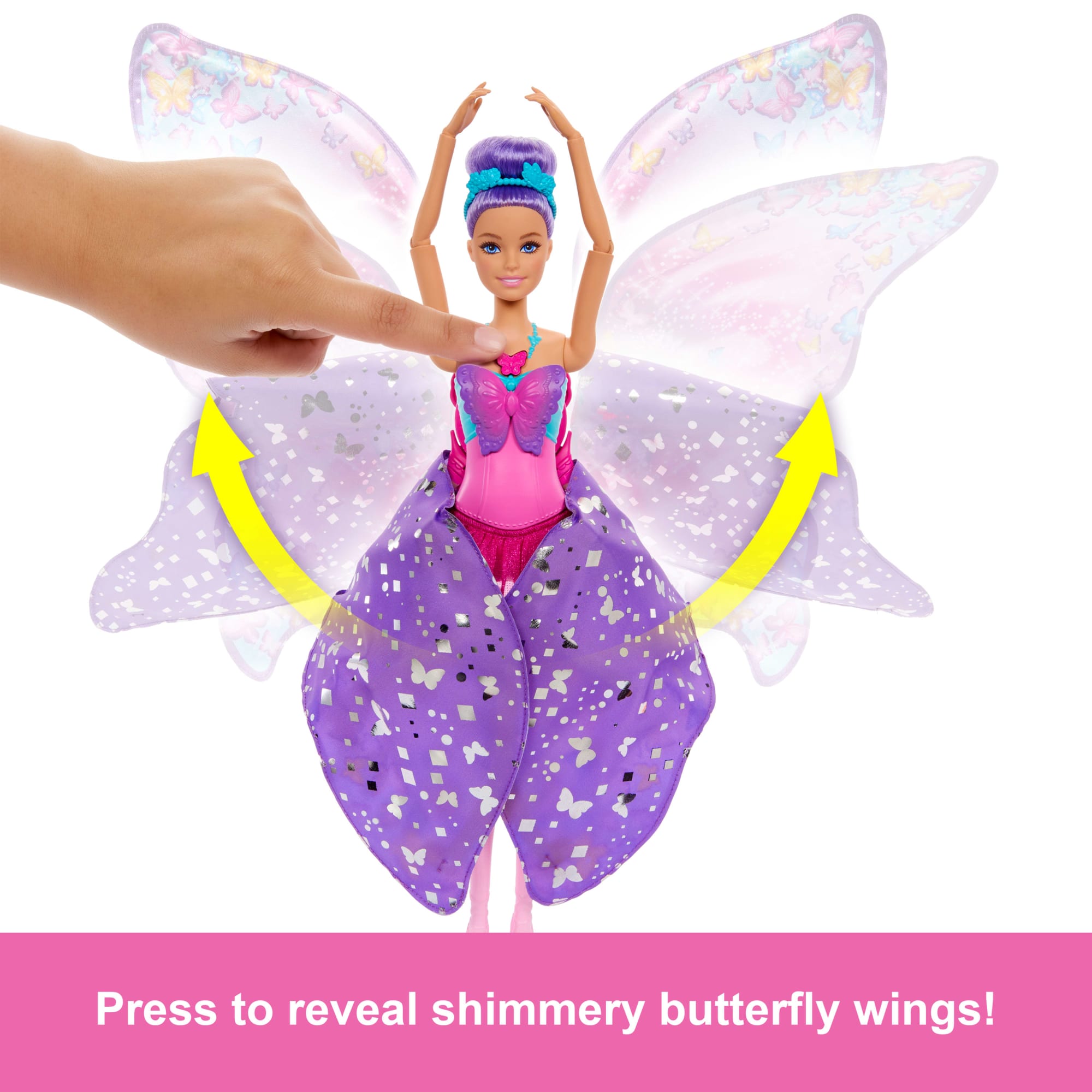 Barbie Dance And Flutter Doll With 2-in-1 Transformation From Dancer To Butterfly. Purple Hair - Image 3