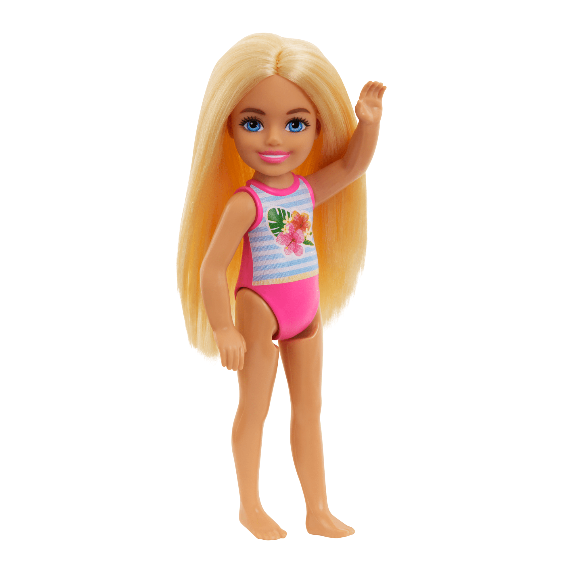 Barbie Chelsea Small Doll With Beach Swimsuit. Stripes & Floral Print. Blonde Hair & Blue Eyes - Image 4