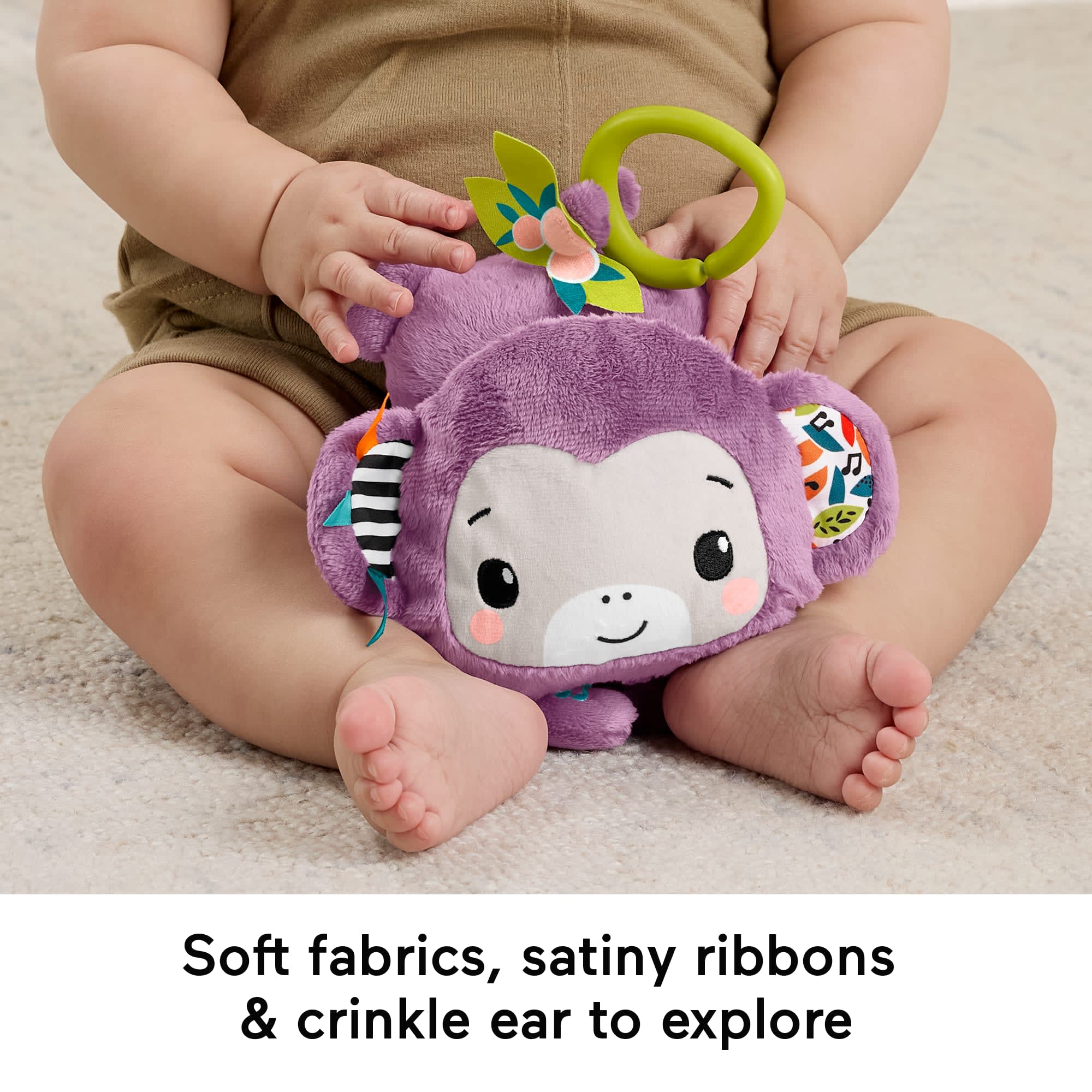 Fisher-Price Sing & Go Purple Monkey Plush Baby Stroller Sensory Toy For Newborns - Image 5