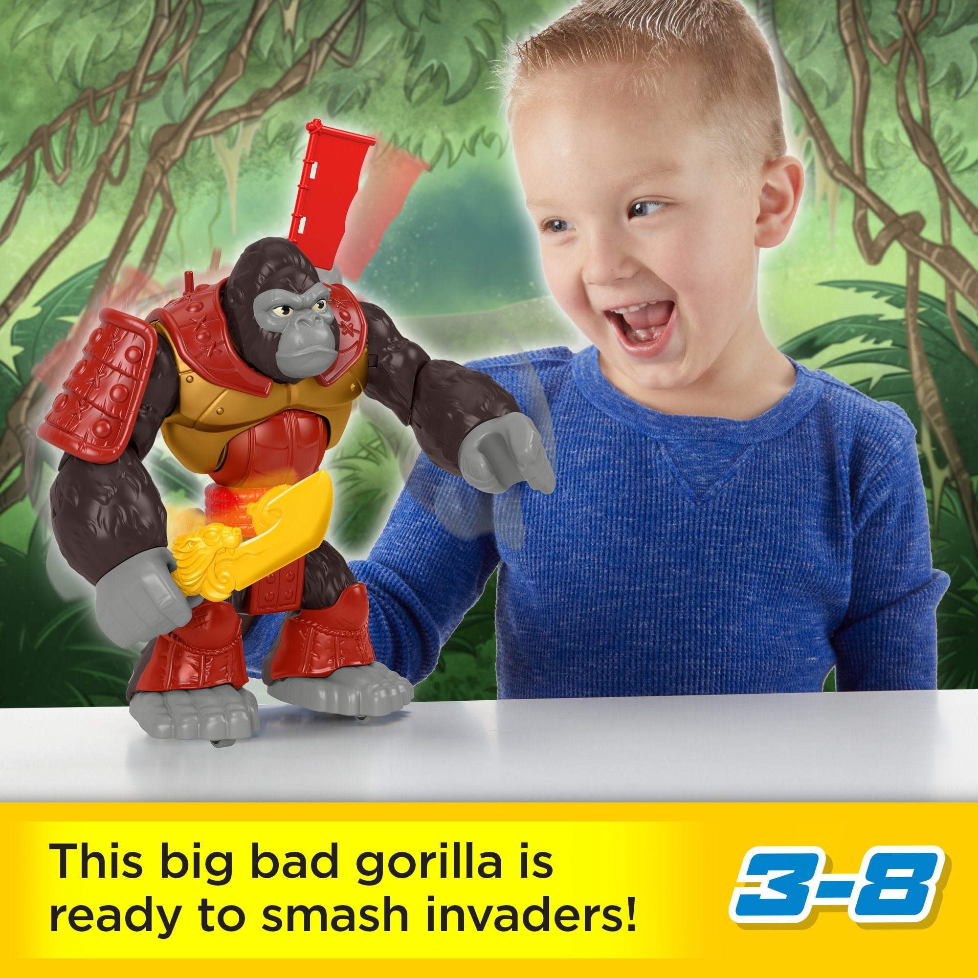 Imaginext Silverback Gorilla Smash Punching Action Figure For Preschool Kids. 3 Pieces - Image 2