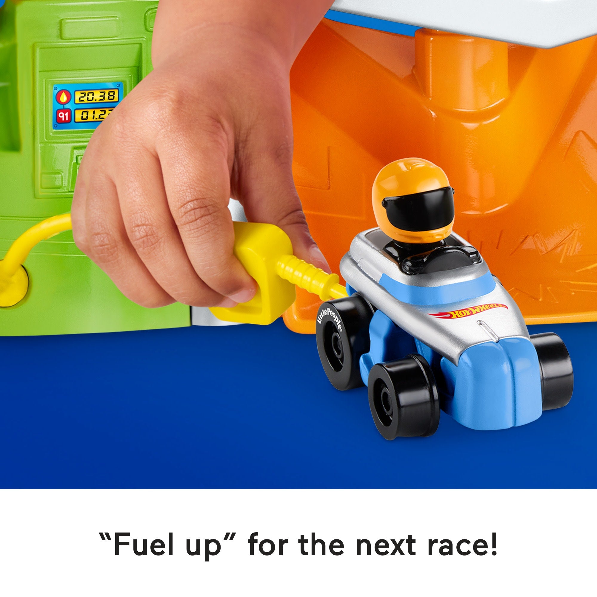 Fisher-Price Little People Hot Wheels Race Track For Toddlers. Race And Go Track Set. 2 Cars - Image 4