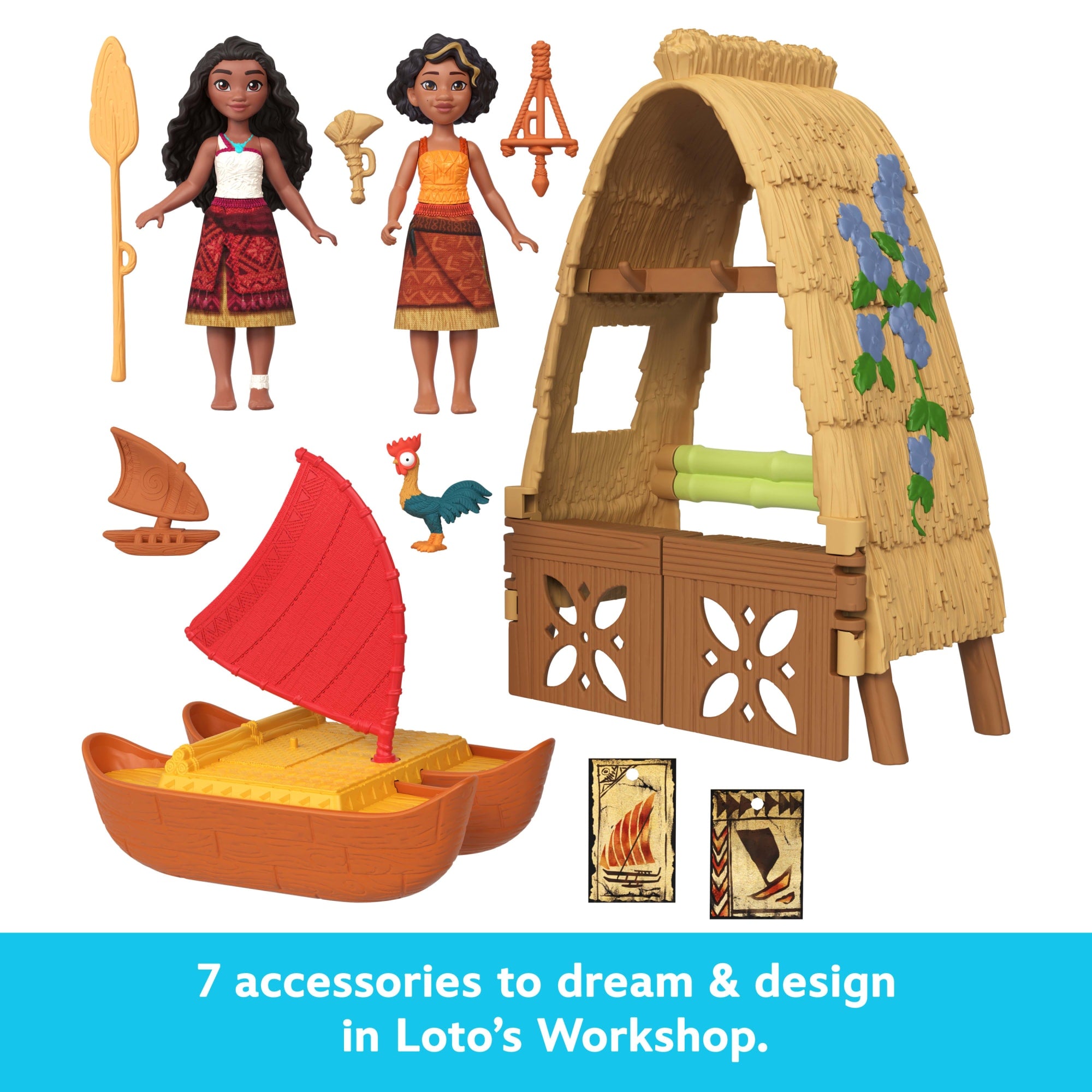 Disney Moana 2 Toys. Moana & Loto's Workshop Playset. 2 Small Dolls. Friend Figure. Boat & Accessories - Image 4
