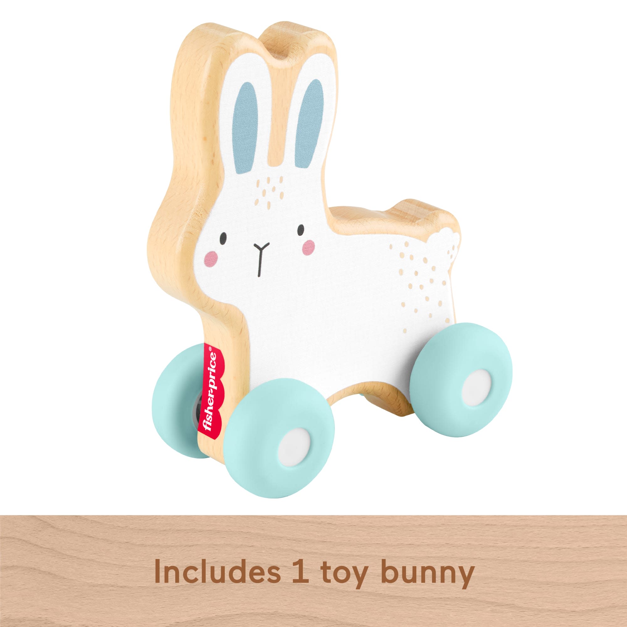 Fisher-Price Wooden Push-Along Bunny Toy Vehicle For Baby Crawling Play. 1 Wood Piece - Image 5