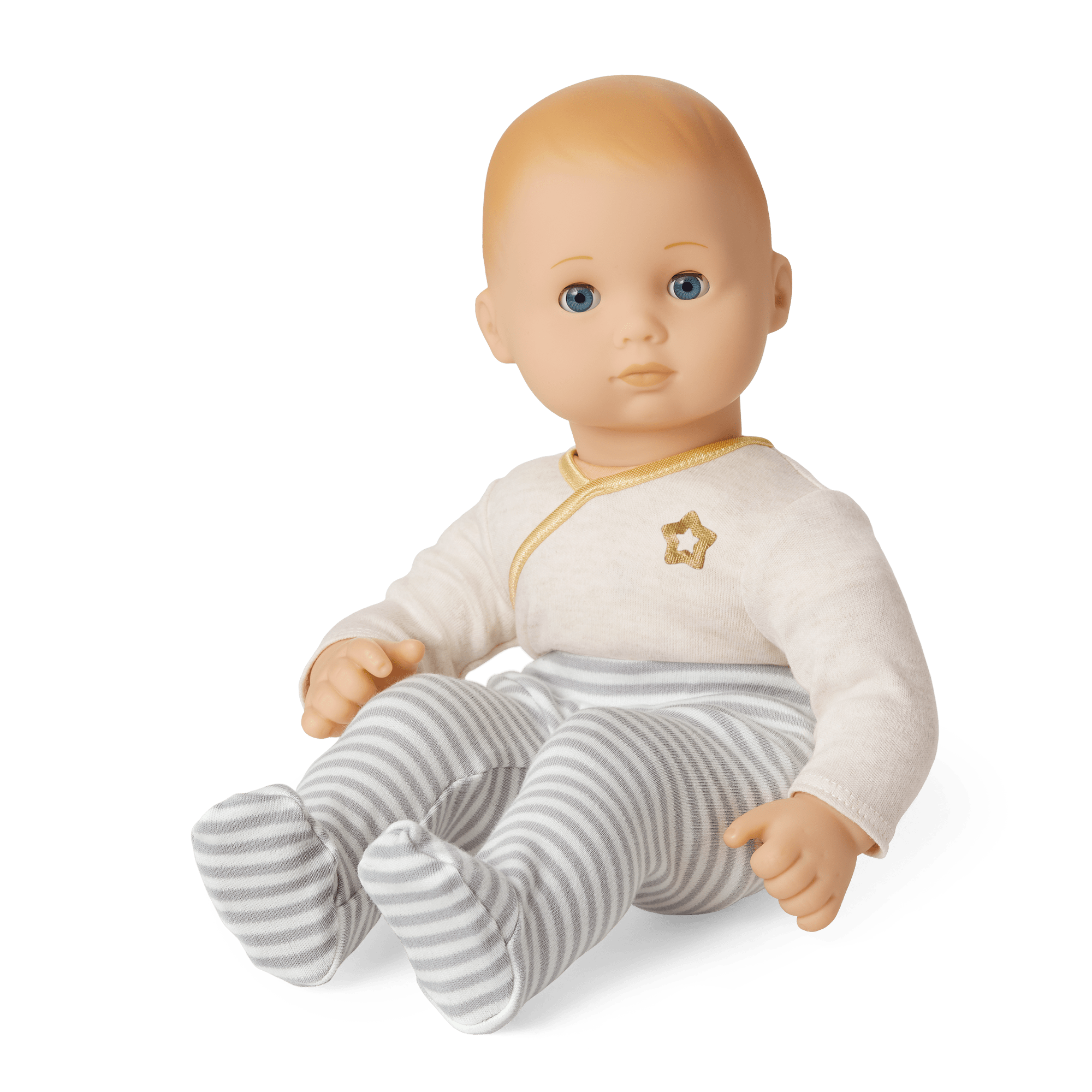 Bitty Baby® Doll #3 with blonde hair in Cloud Gray