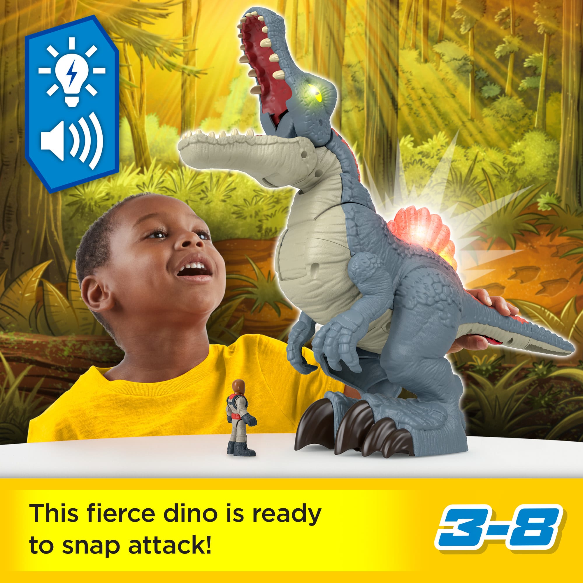 Imaginext Jurassic World Ultra Snap Spinosaurus Dinosaur Toy With Lights & Sounds. 2 Pieces - Image 2