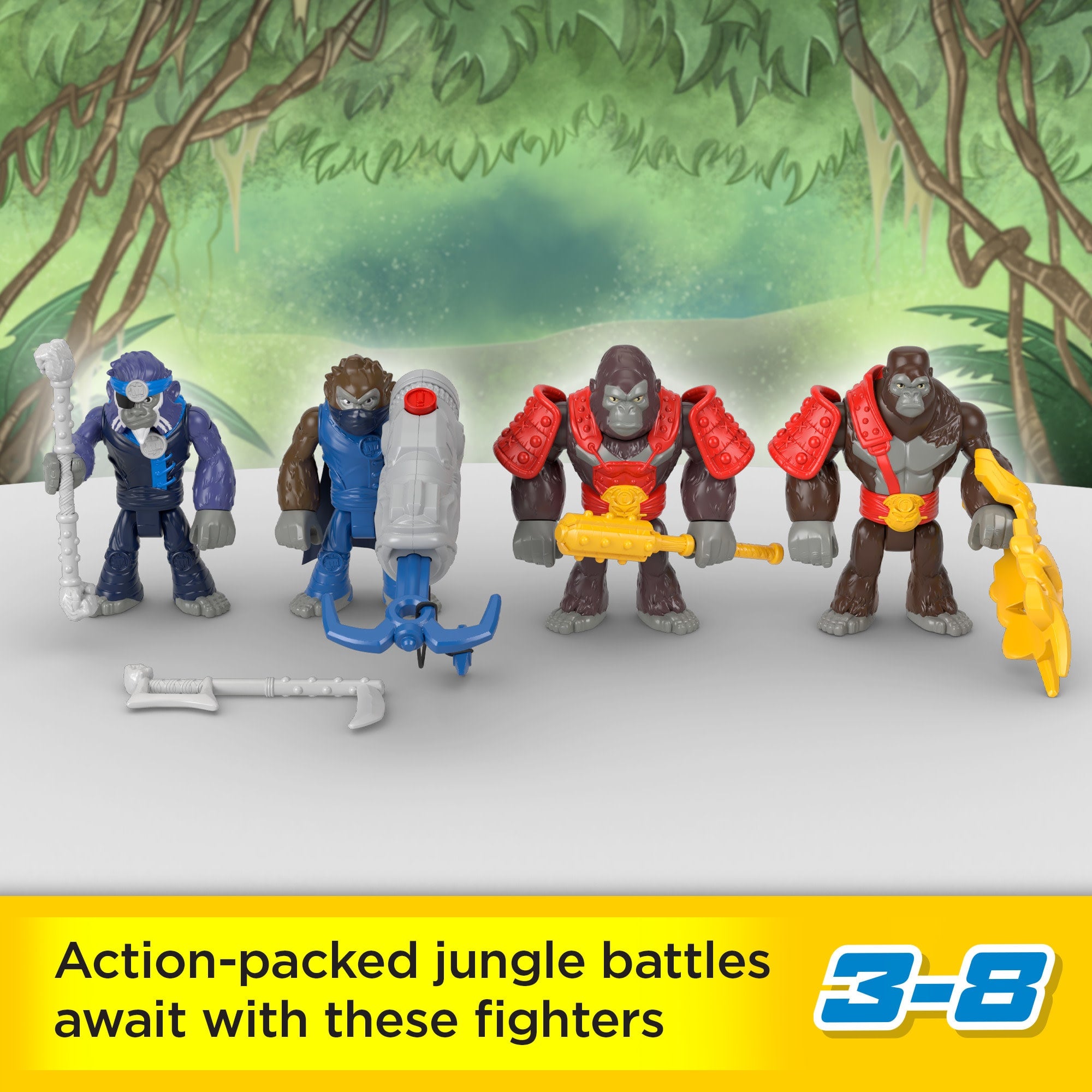 Imaginext Boss Level Gorilla vs Monkey Army Action Figure Set With Accessories. 9-Pack - Image 2