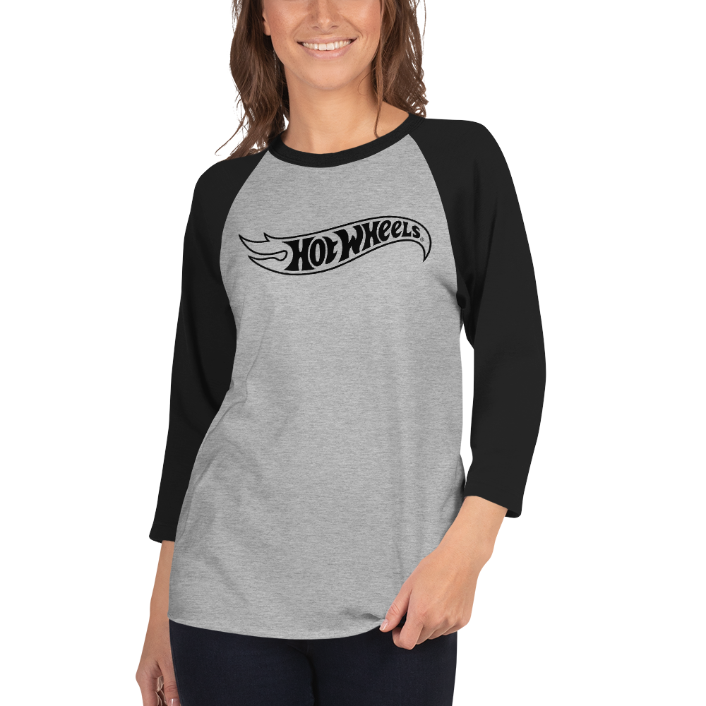 Hot Wheels Outline Logo 3/4 Sleeve Grey and Black Raglan Shirt - Image 3