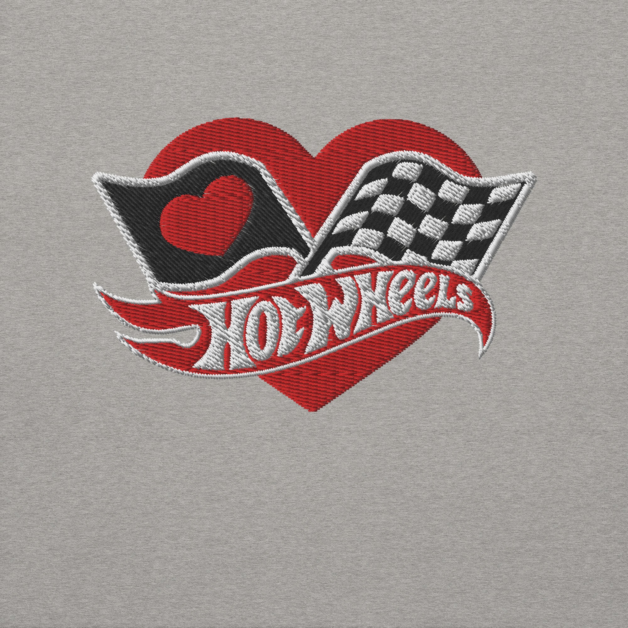 Hot Wheels Checkered Hearts Embroidered Grey Sweatshirt - Image 4