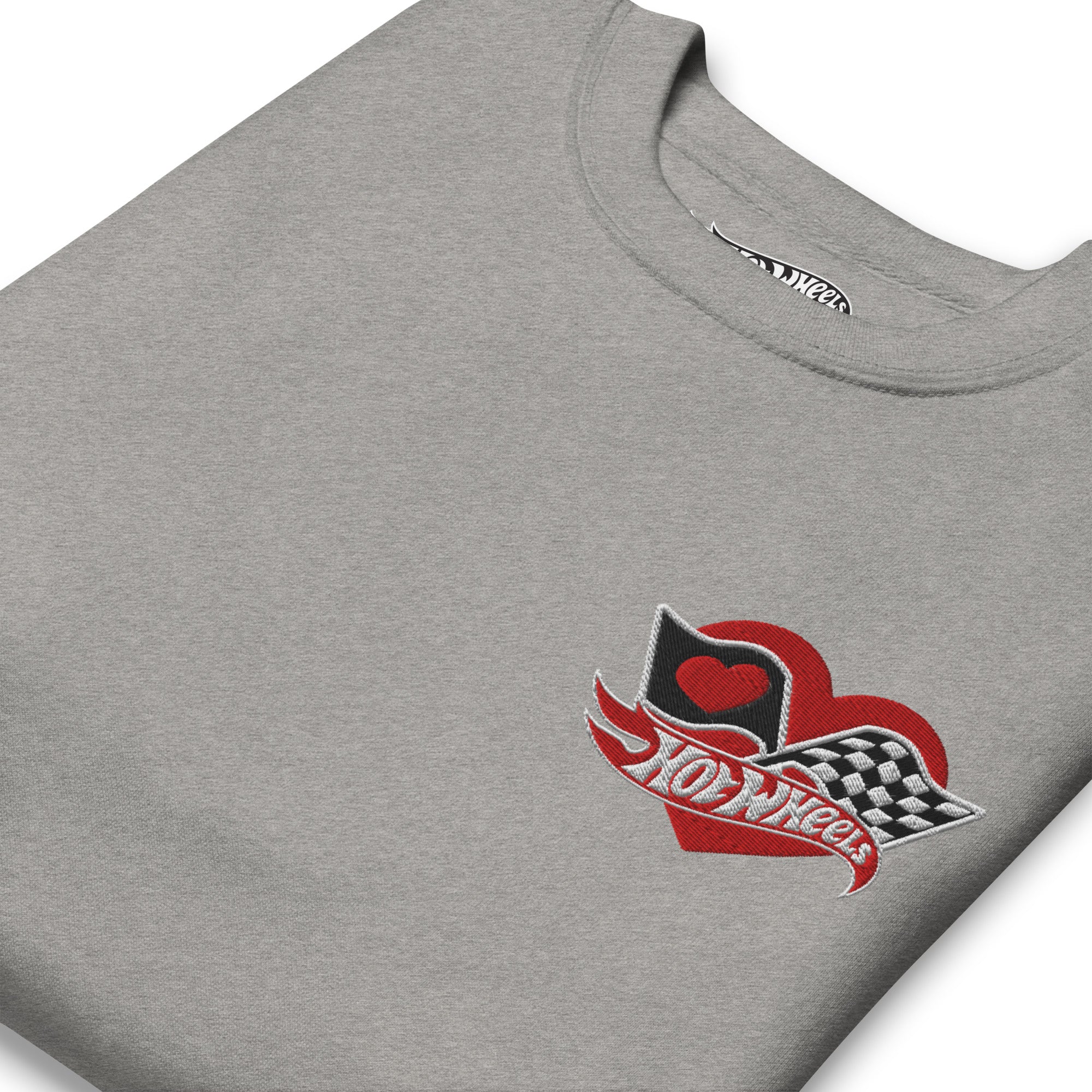 Hot Wheels Checkered Hearts Embroidered Grey Sweatshirt - Image 3