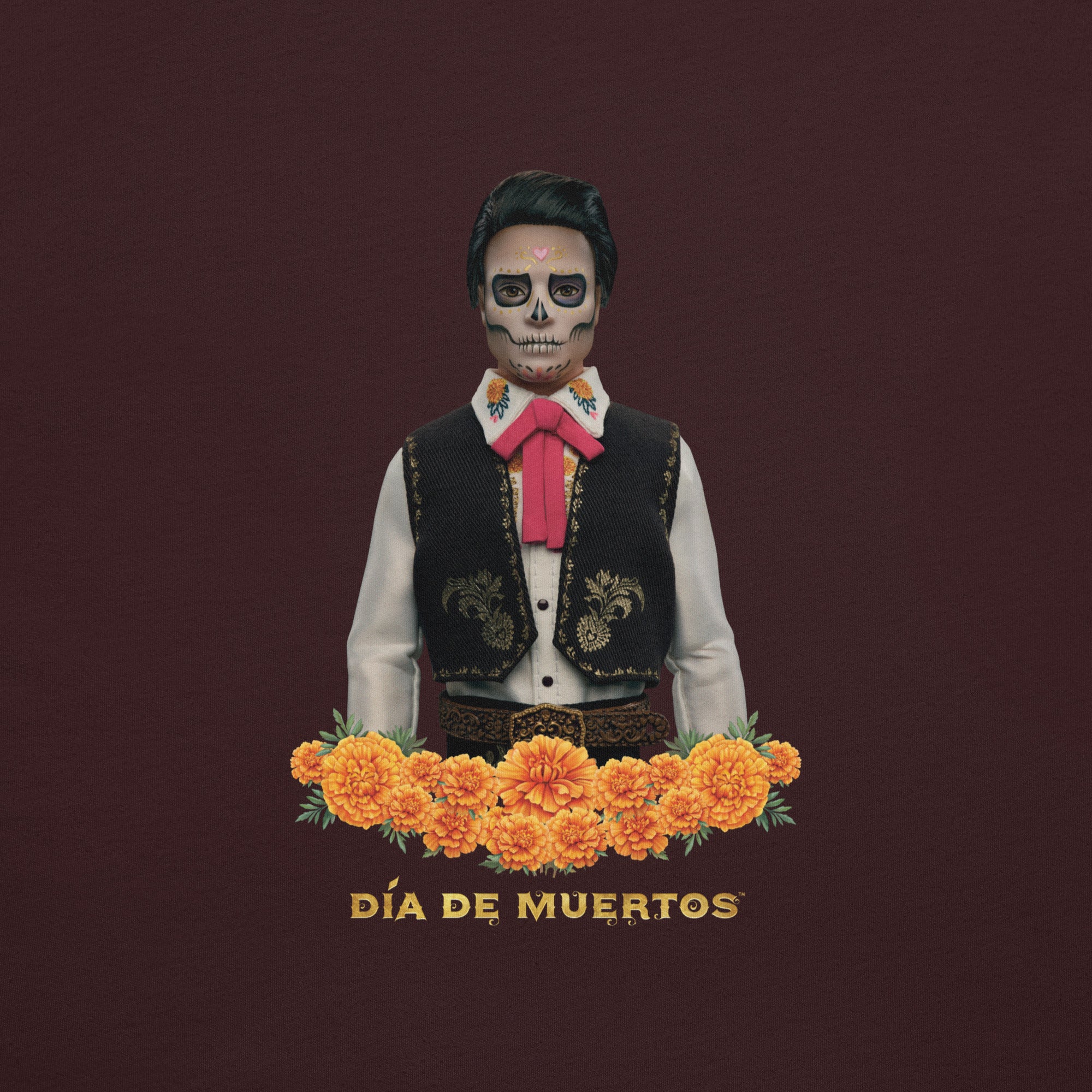 Barbie Día de Muertos Ken Embroidered Oxblood T-Shirt - Image 5