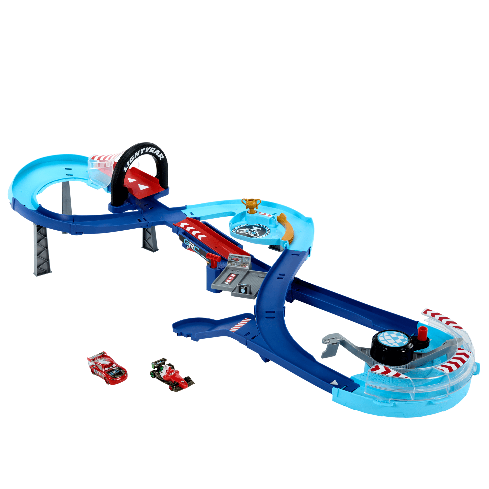 Disney And Pixar Cars Grc Jumping Raceway Playset With 2 Toy Vehicles. includes Lightning Mcqueen