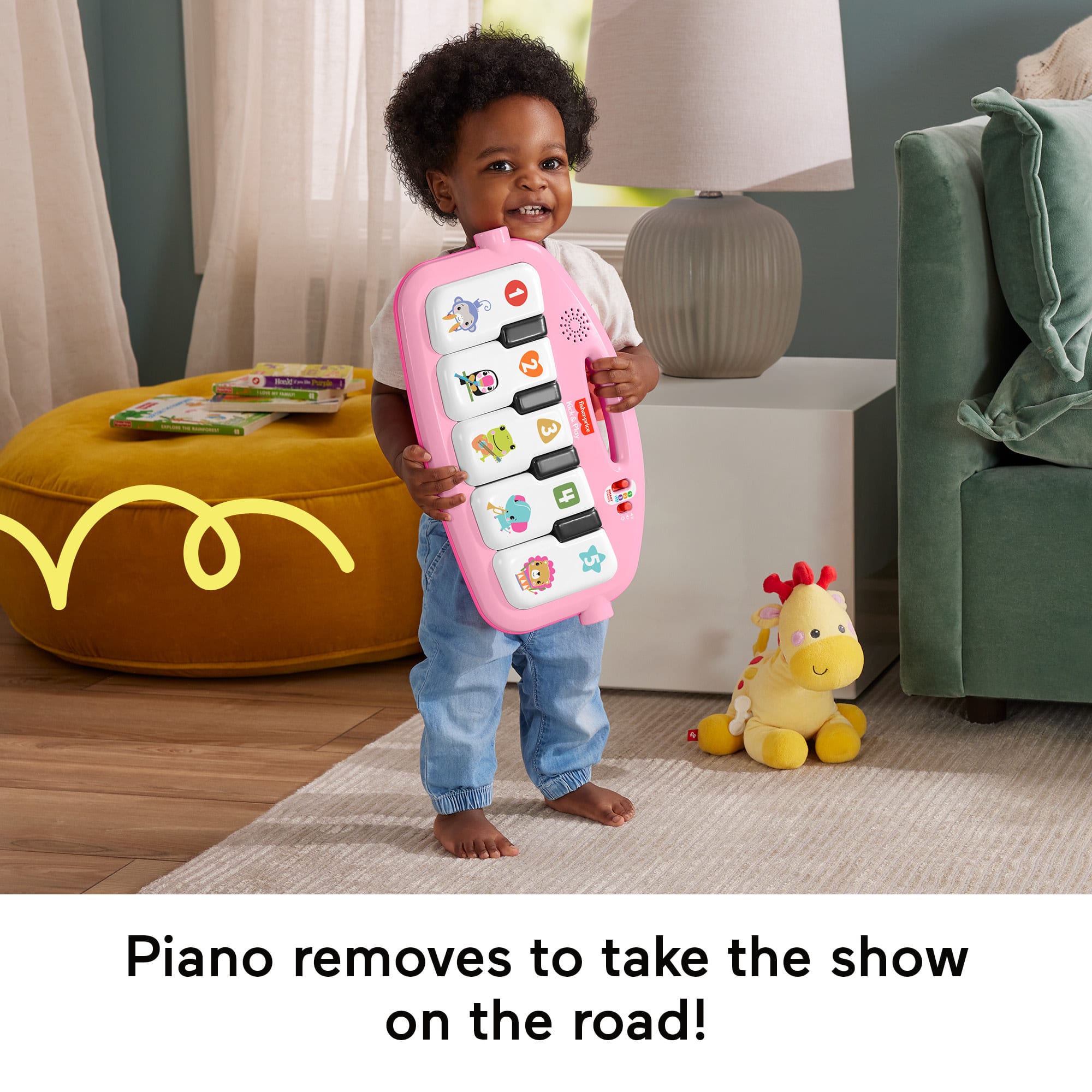 Fisher-Price Glow And Grow Kick & Play Piano Gym Baby Learning Toy With 2 Maracas. Pink - Image 5