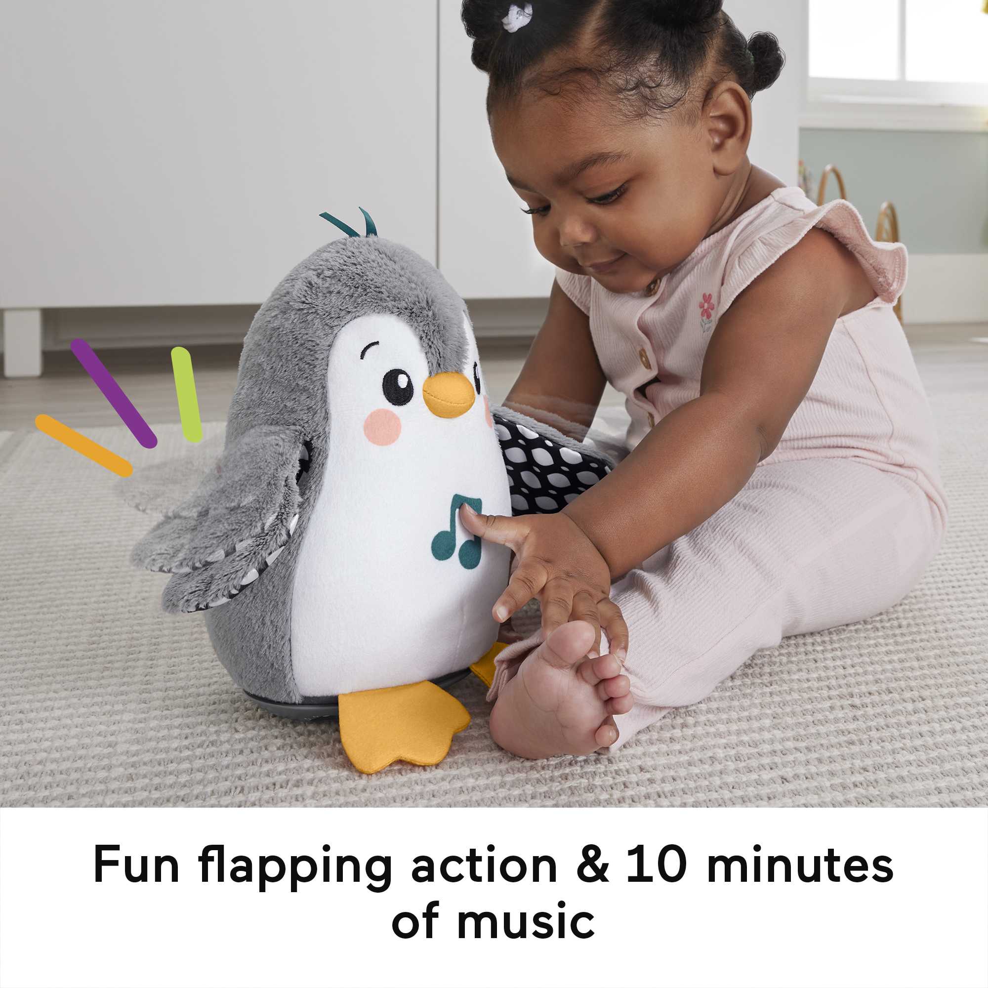 Fisher-Price Plush Tummy Time Toy. Flap & Wobble Penguin. Newborn Musical Toy - Image 3