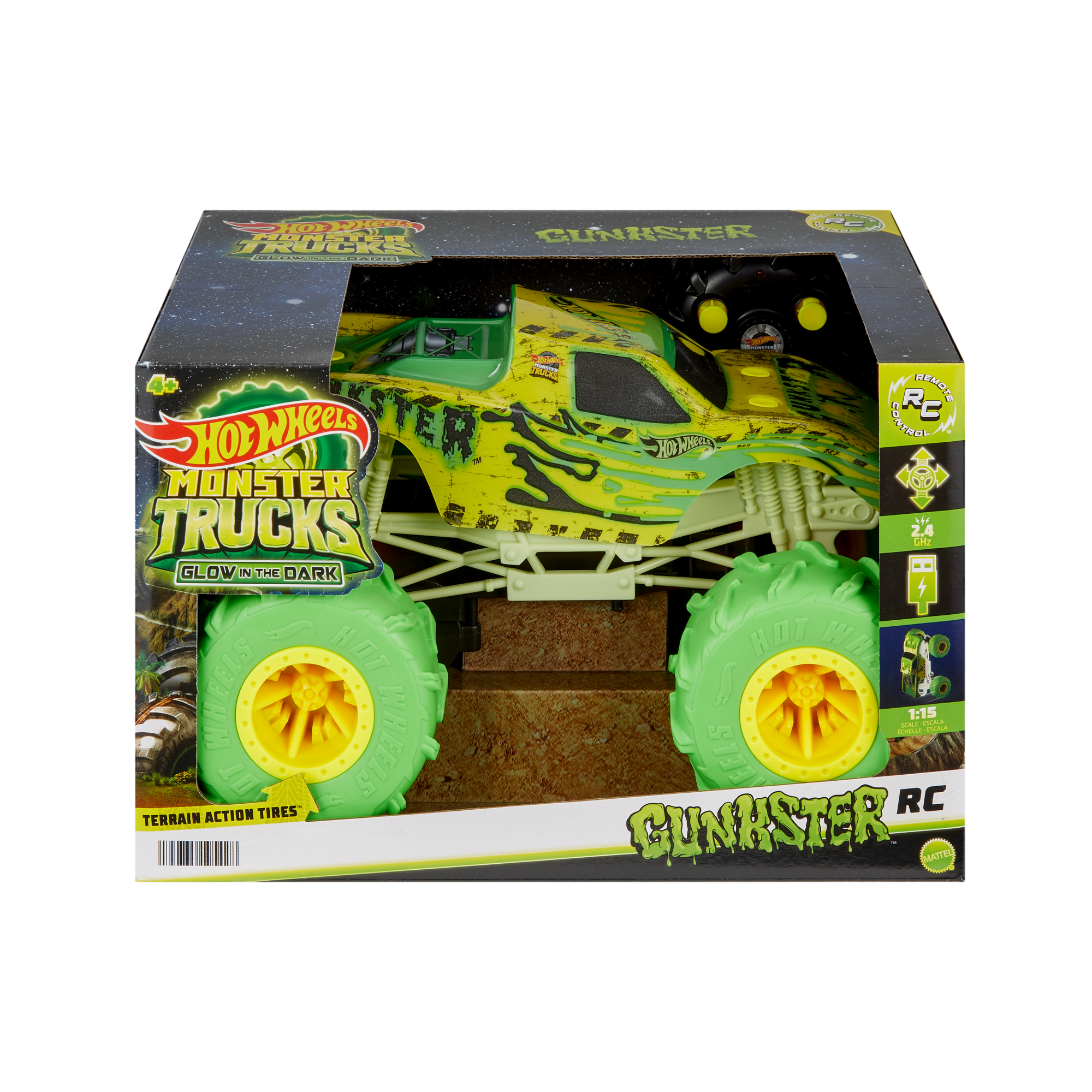 Hot Wheels Monster Trucks 1:15 Scale Gunkster Battery-Powered RC Truck. Glows in The Dark With All-Terrain Tires - Image 3