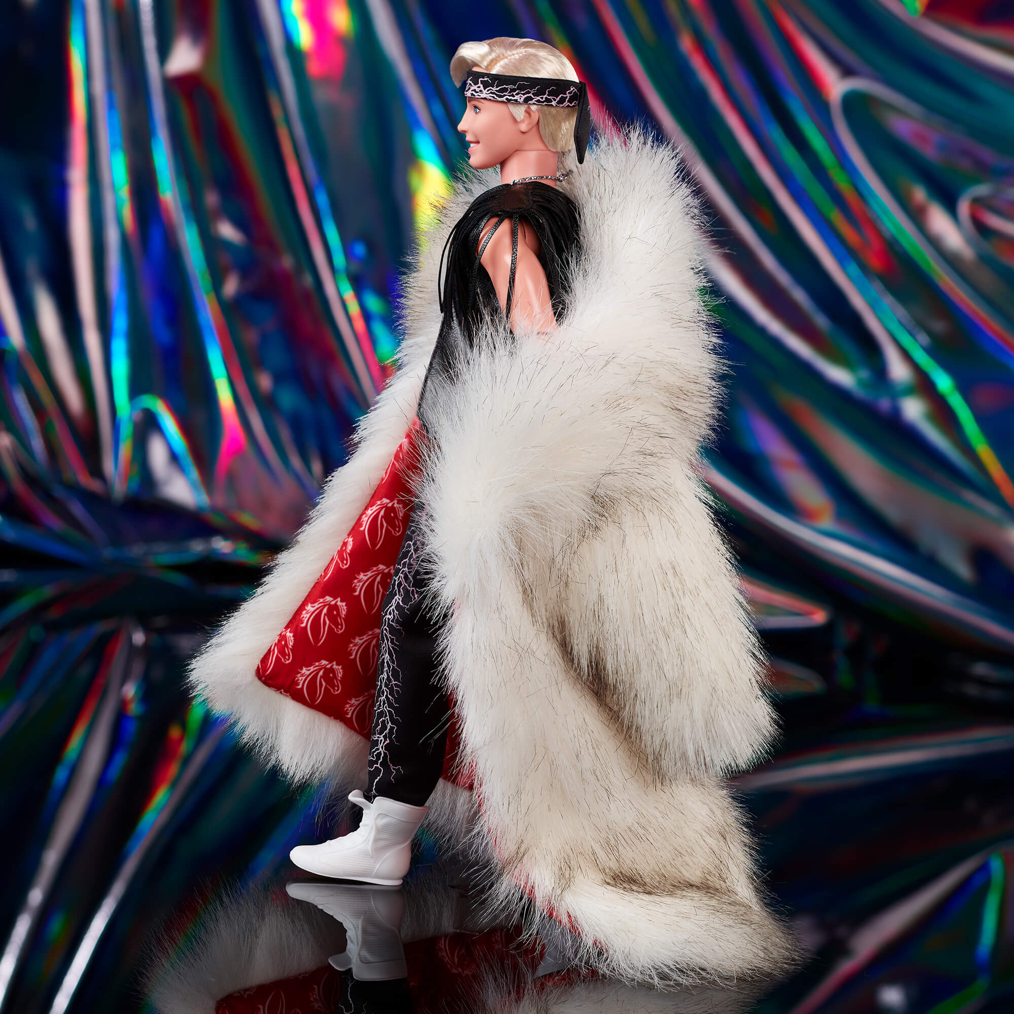 Ken Doll in Faux Fur Coat and Black Fringe Vest – Barbie The Movie - Image 4