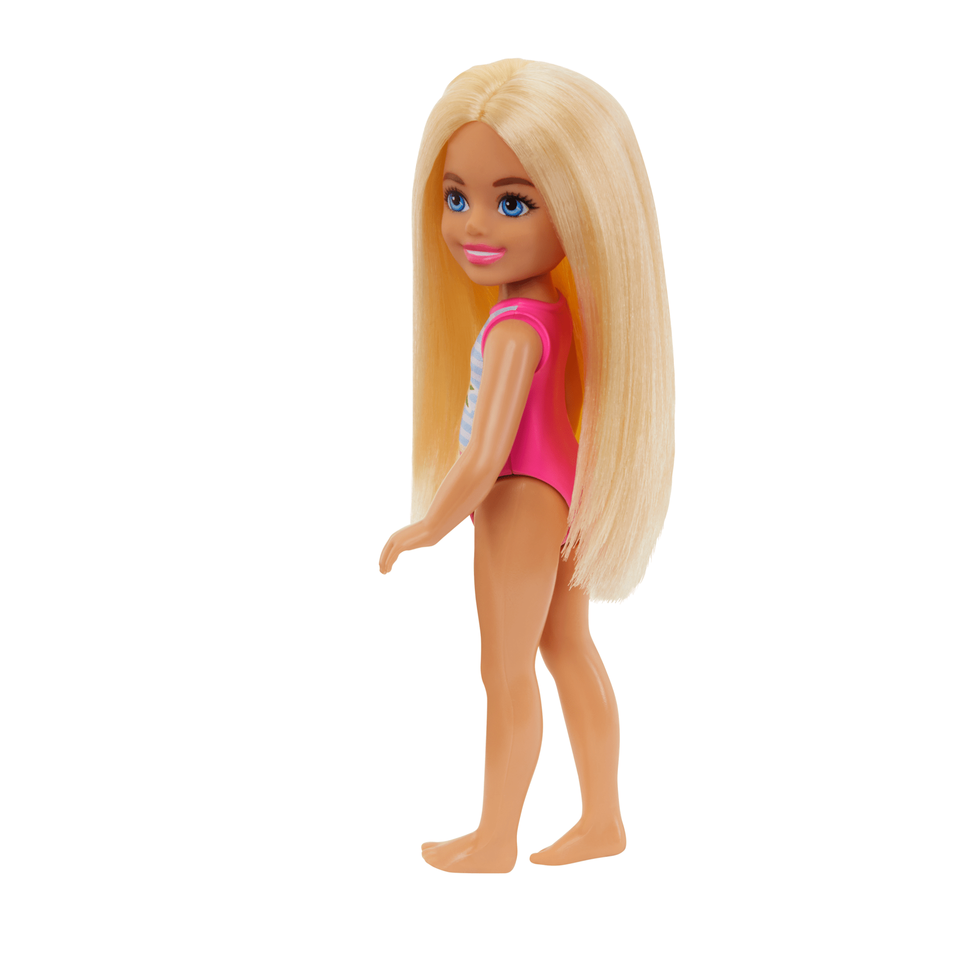 Barbie Chelsea Small Doll With Beach Swimsuit. Stripes & Floral Print. Blonde Hair & Blue Eyes - Image 5