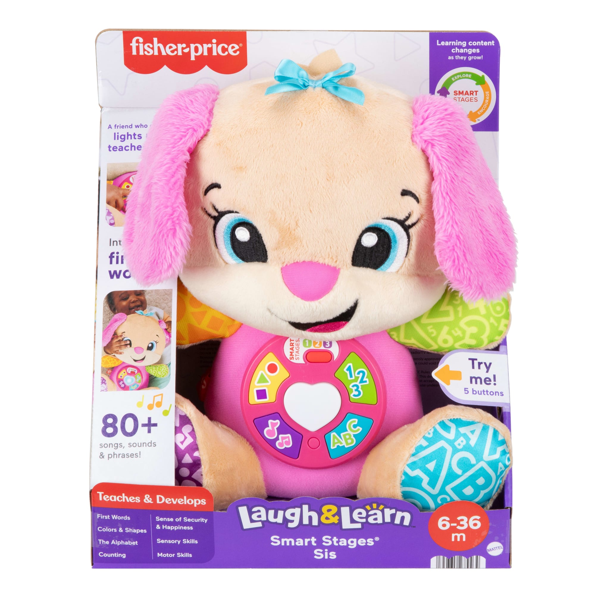 Fisher-Price Laugh & Learn Smart Stages Sis Pink Plush Musical Learning Toy For Baby & Toddler - Image 6