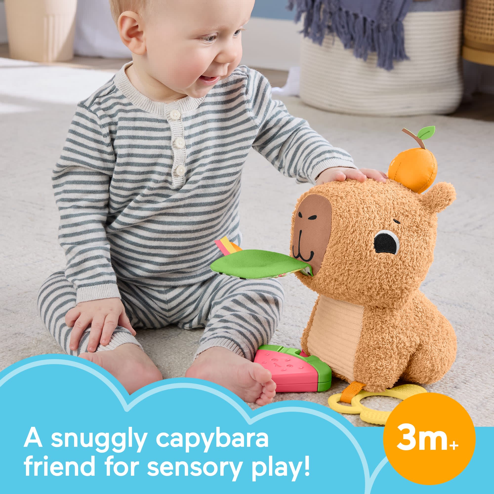 Fisher-Price Snuggly Snacky Capybara Plush Baby Sensory Toy With Teether & Rattle For Newborns - Image 2