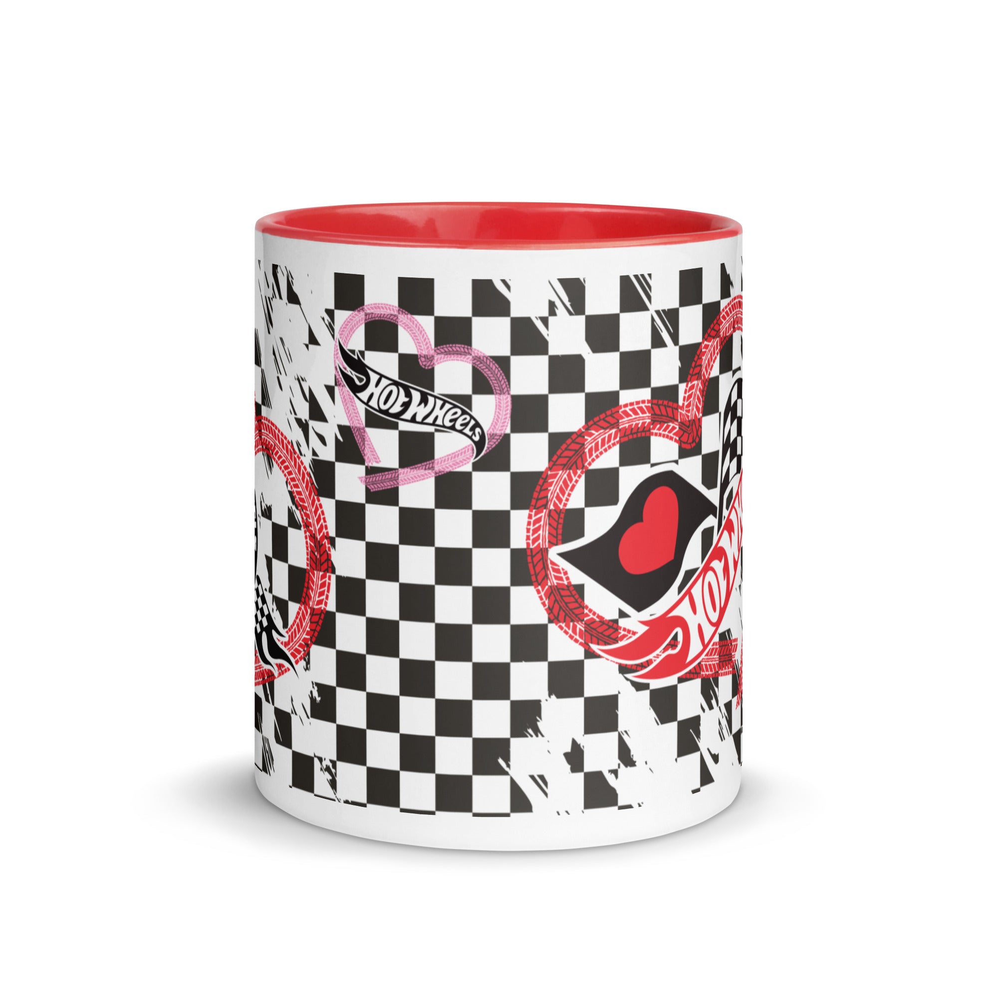 Hot Wheels Checkered Hearts White Mug - Image 2