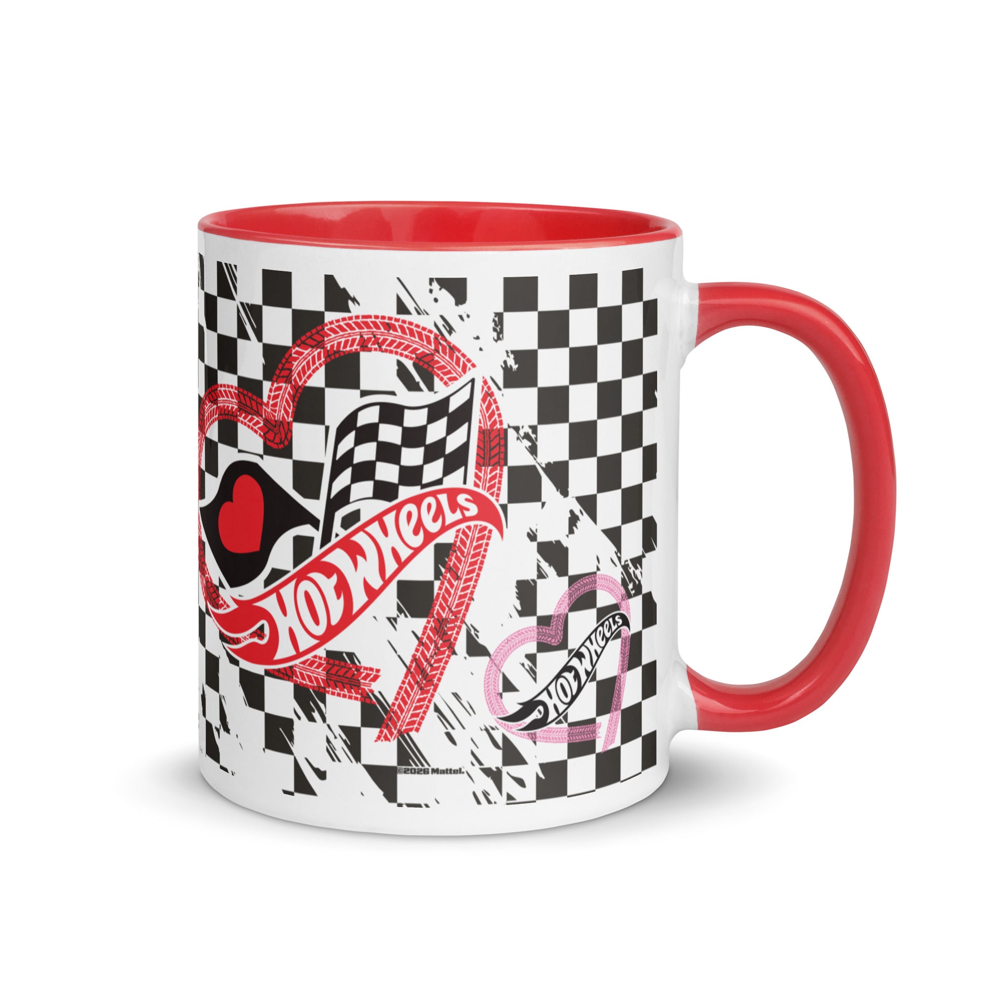 Hot Wheels Checkered Hearts White Mug - Image 3