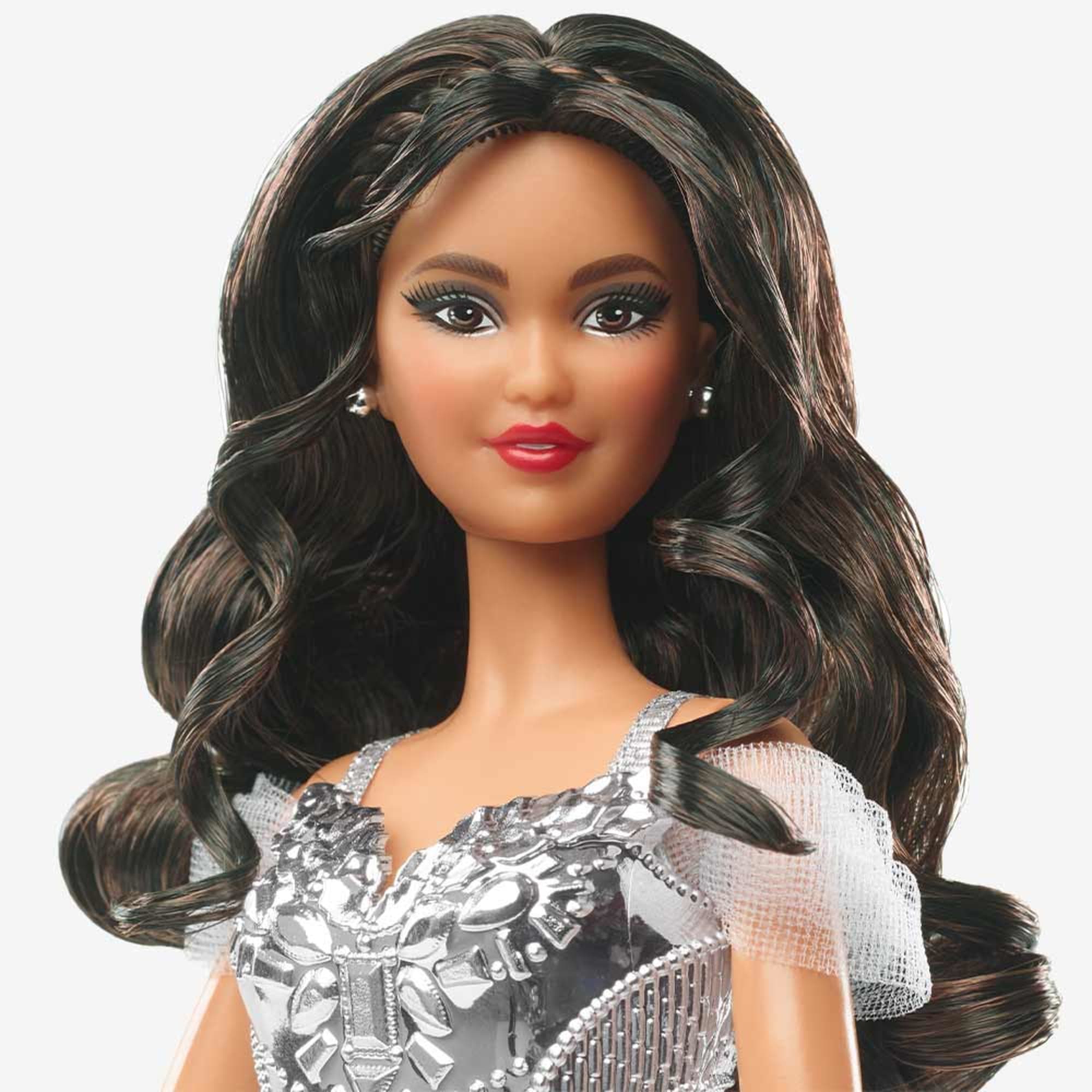 2021 Holiday Barbie Doll. Brunette Curly Hair - Image 3