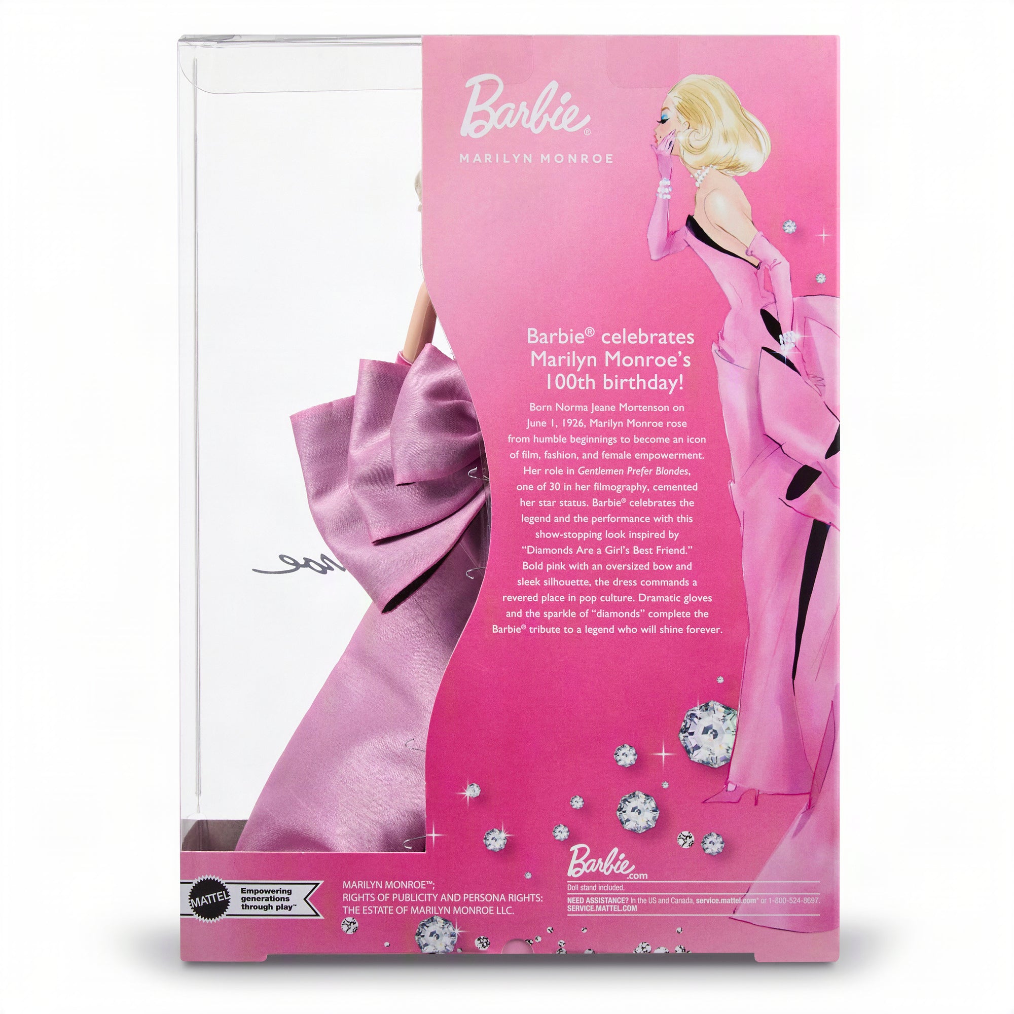 Marilyn Monroe Barbie Signature Collectible Doll. Wearing Iconic Pink Dress From The Film & Diamonds Jewelry - Image 6