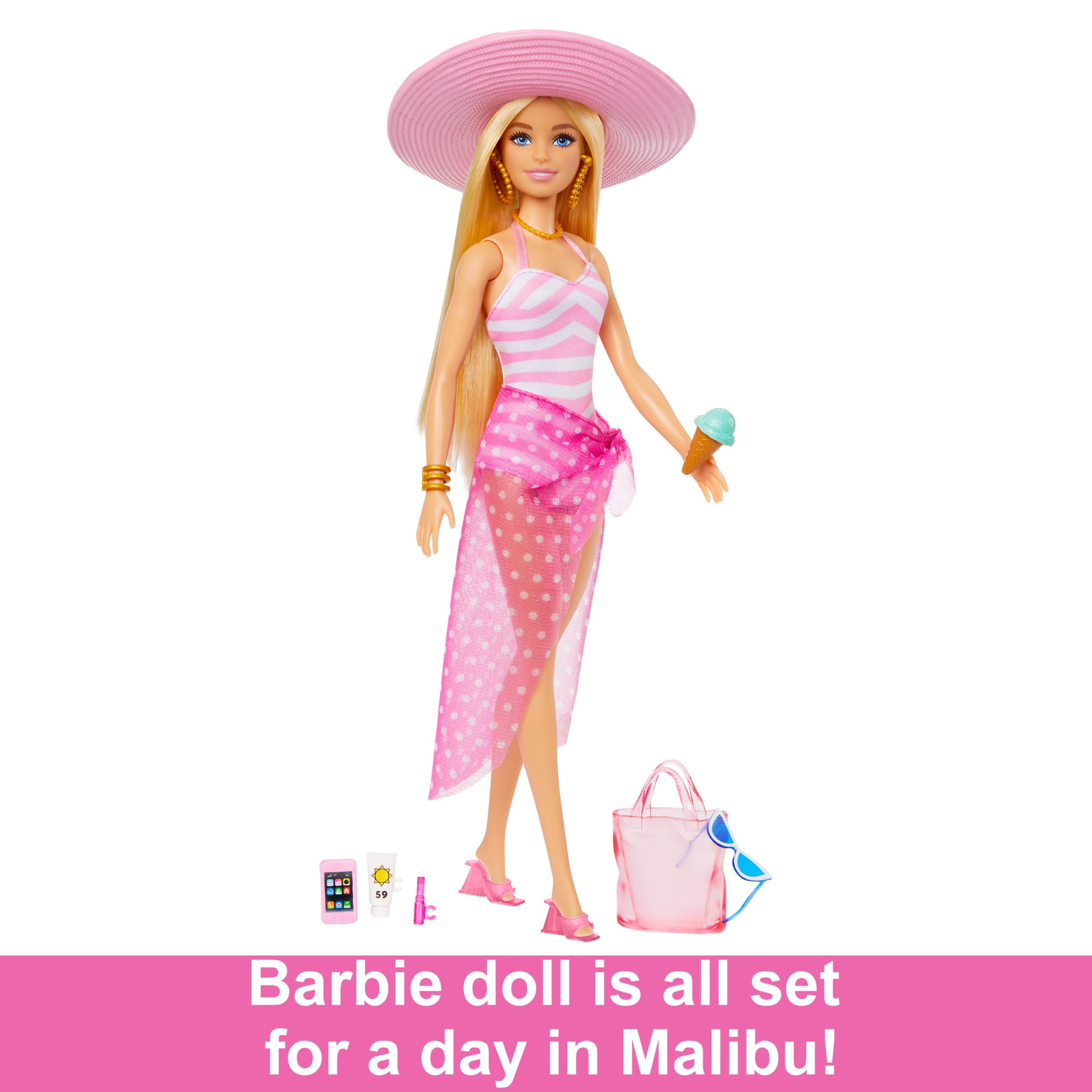 Blonde Barbie Doll With Swimsuit And Beach-Themed Accessories - Image 5