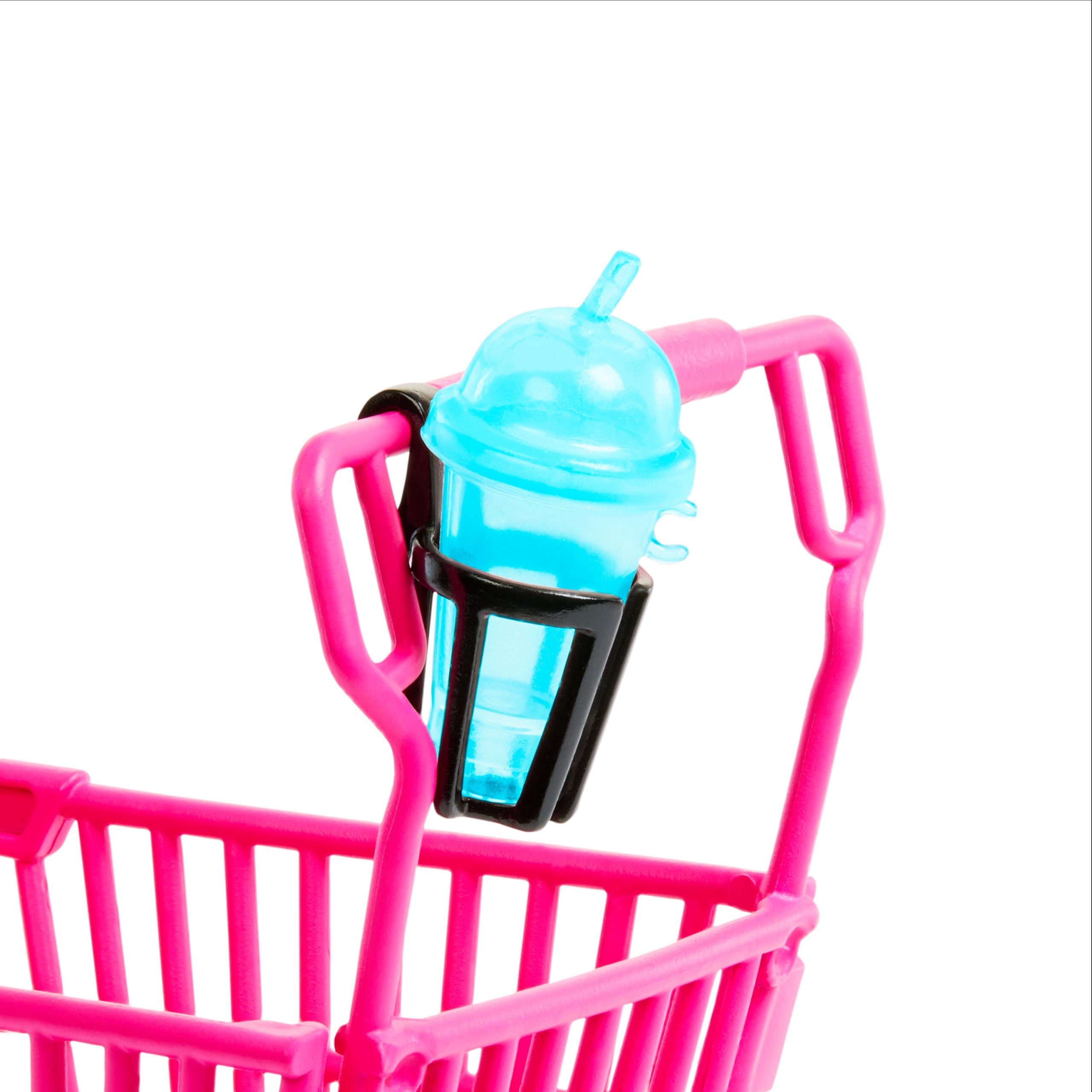 Barbie World Grocery Shopping Toy Set With 11 Doll Accessories Including Cart. Food. Bag. & More - Image 4