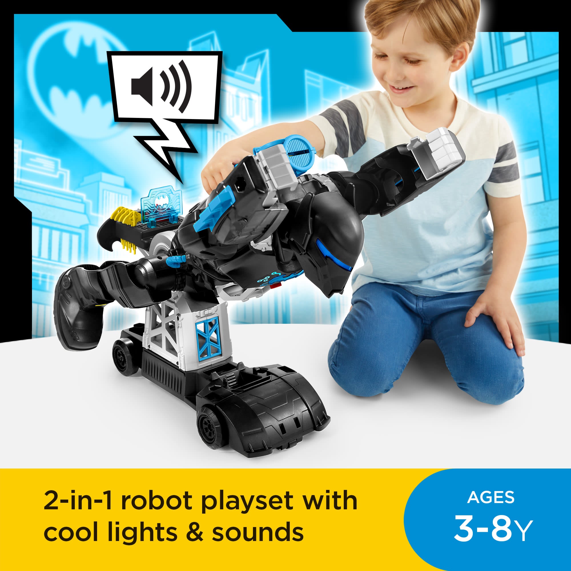 Imaginext DC Super Friends Batman Toy. 2-In-1 Robot & Playset With Lights & Sounds. Bat-Tech Batbot - Image 2