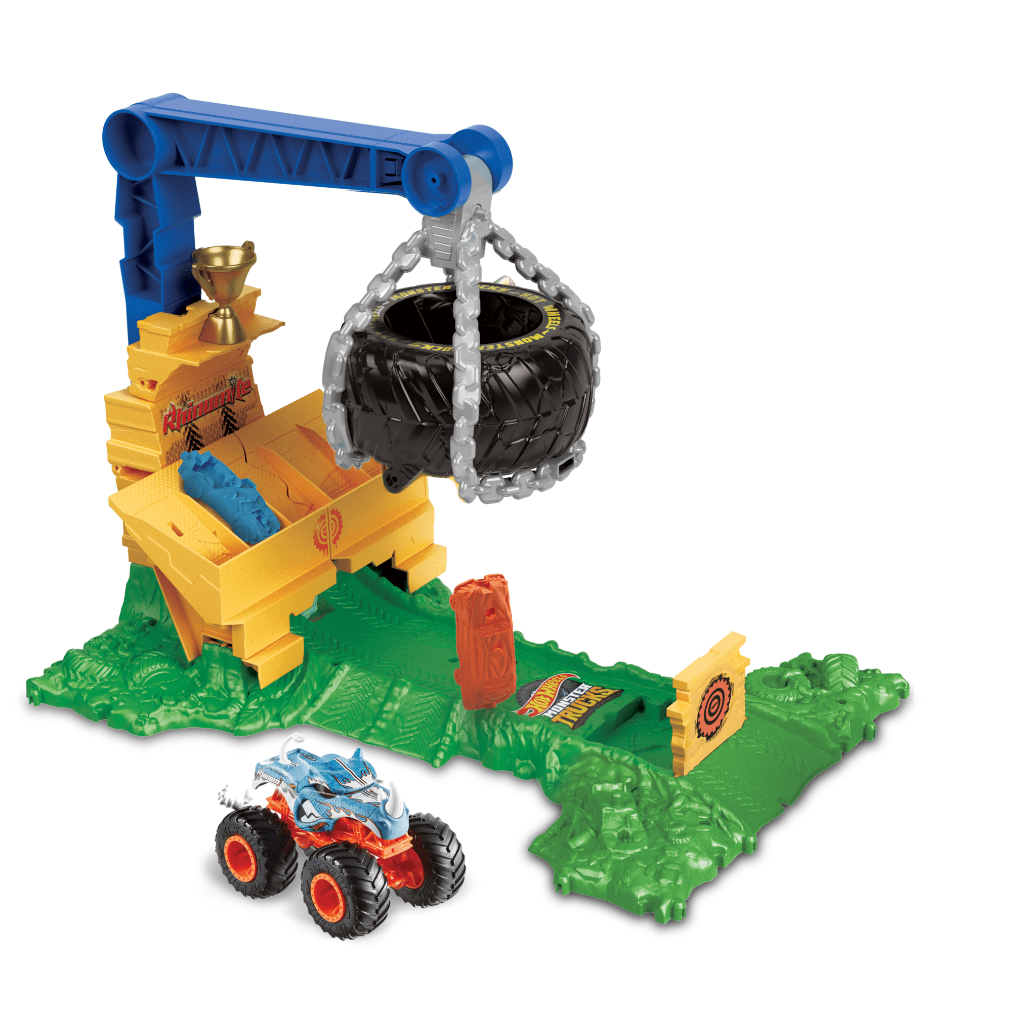 Hw Monster Trucks Coffret de Jeu Défi à Plein Gaz Rhinomite