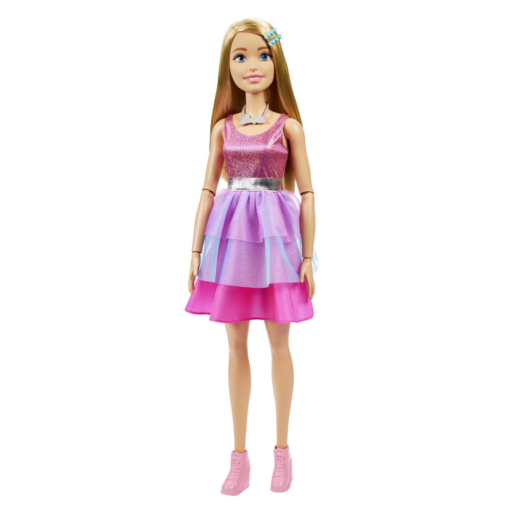 Barbie Large Dolls Muñeca Vestido Rosa con Morado Cabello Rubio 71 cm - Image 5