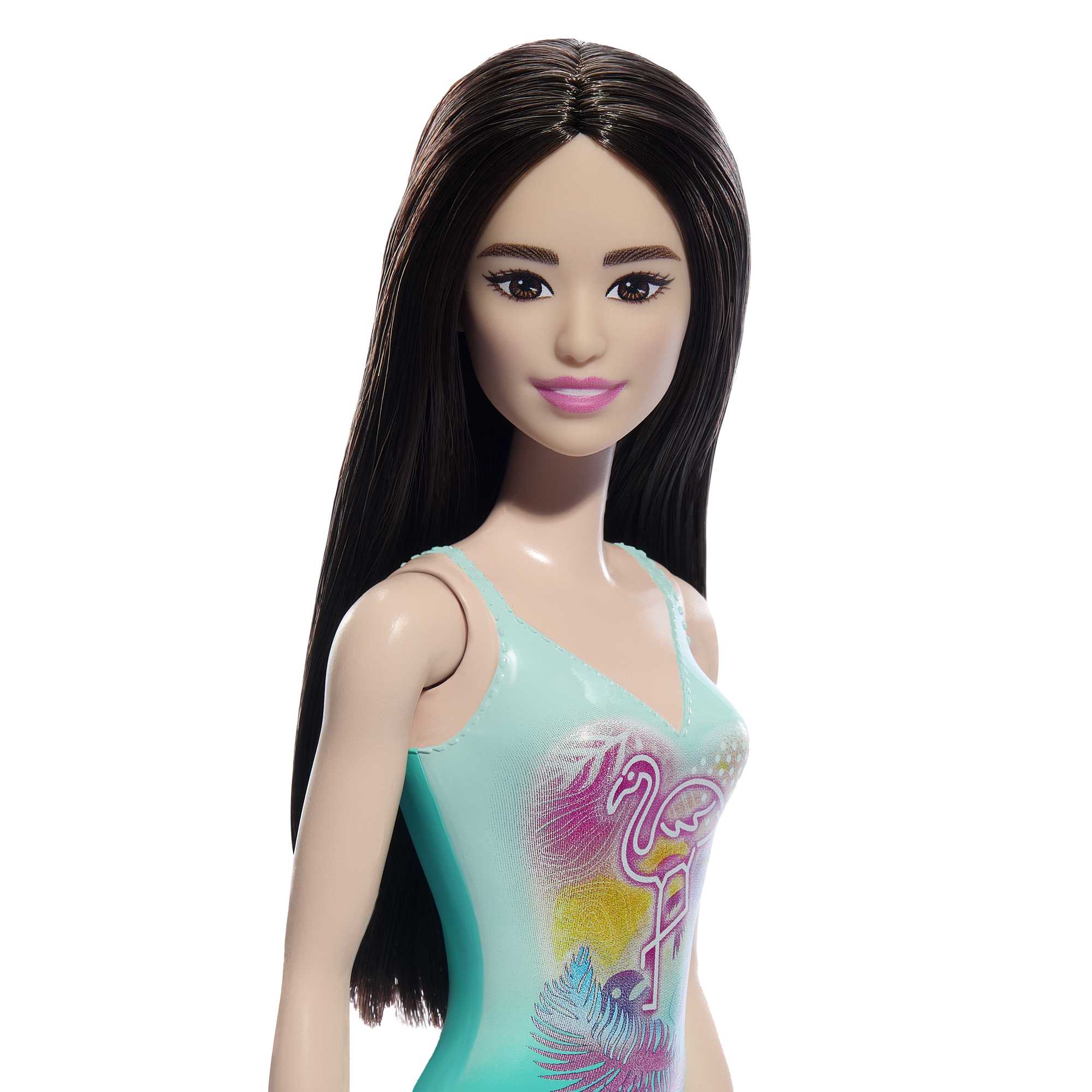 Beach Barbie Doll With Black Hair Wearing Tropical Blue Swimsuit - Image 2