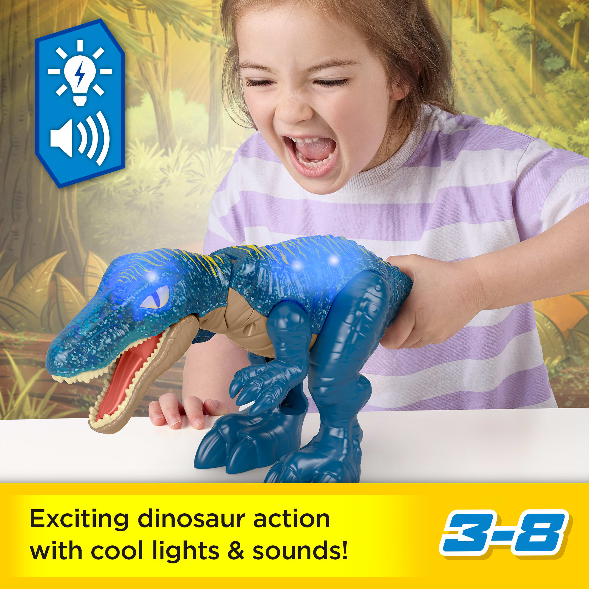 Imaginext Jurassic World Growl & Glow Baryonyx Dinosaur Toy With Lights Sounds & Chomping Action - Image 2