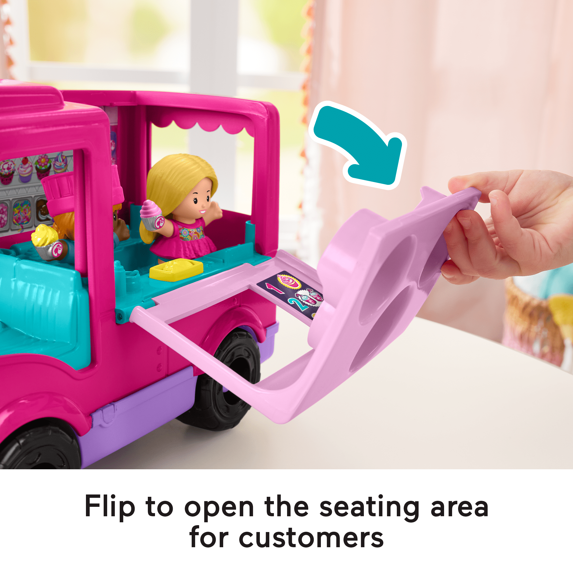 Fisher-Price Little People Barbie Cupcake Truck Musical Toddler Playset With 9 Play Pieces - Image 4
