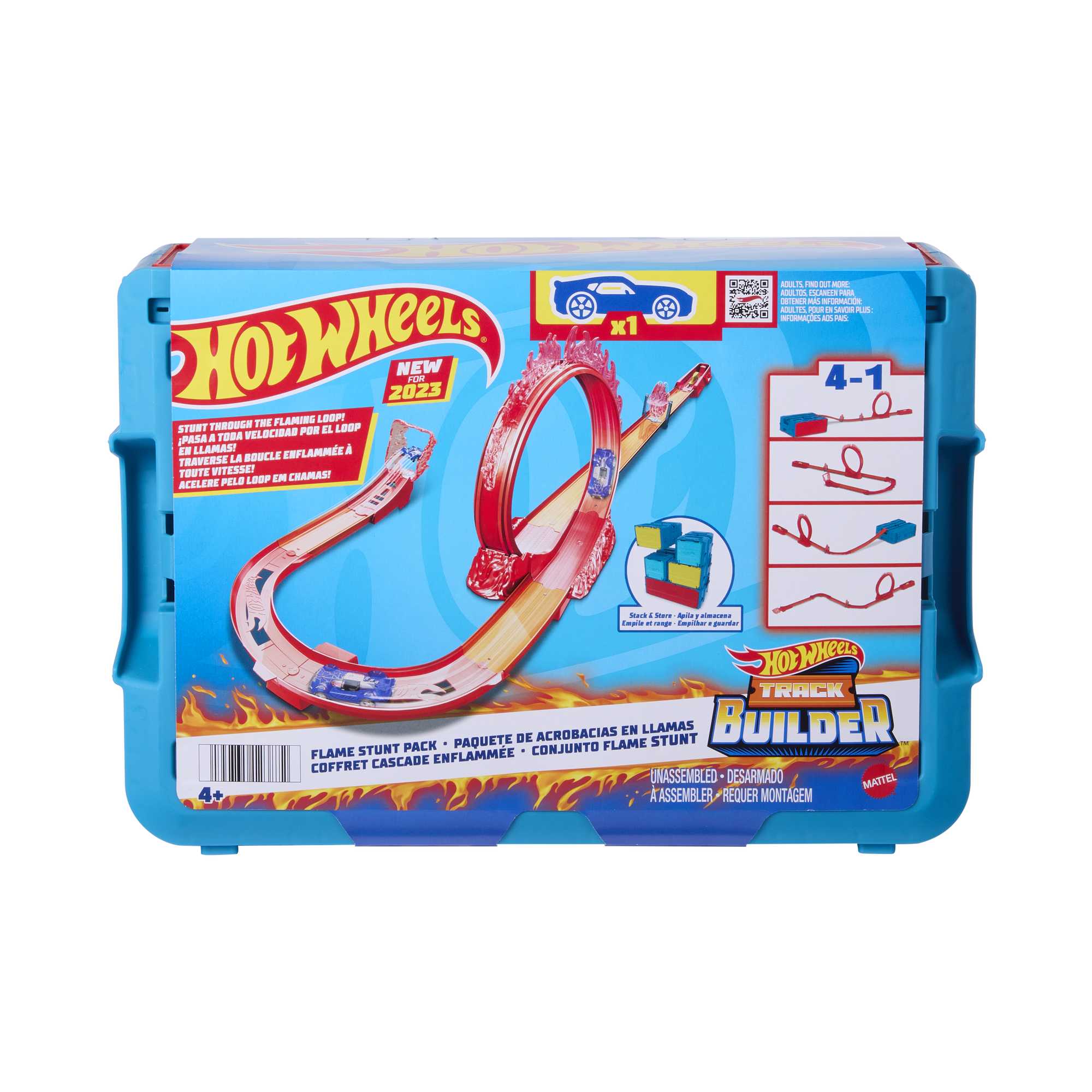 Hot Wheels Track Set And 1 Hot Wheels Car. Fire-Themed Track Building Set