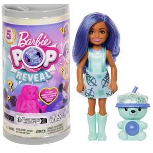 Barbie Chelsea Pop Reveal Bubble Tea Series Doll in Tea Can-inspired Package With 5 Surprises. Scented