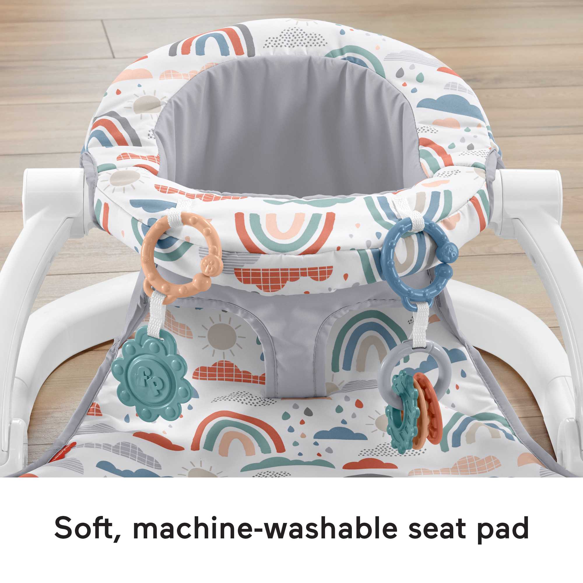 Fisher-Price Sit-Me-Up Floor Seat Portable Baby Chair With Toys. Rainbow Showers - Image 5