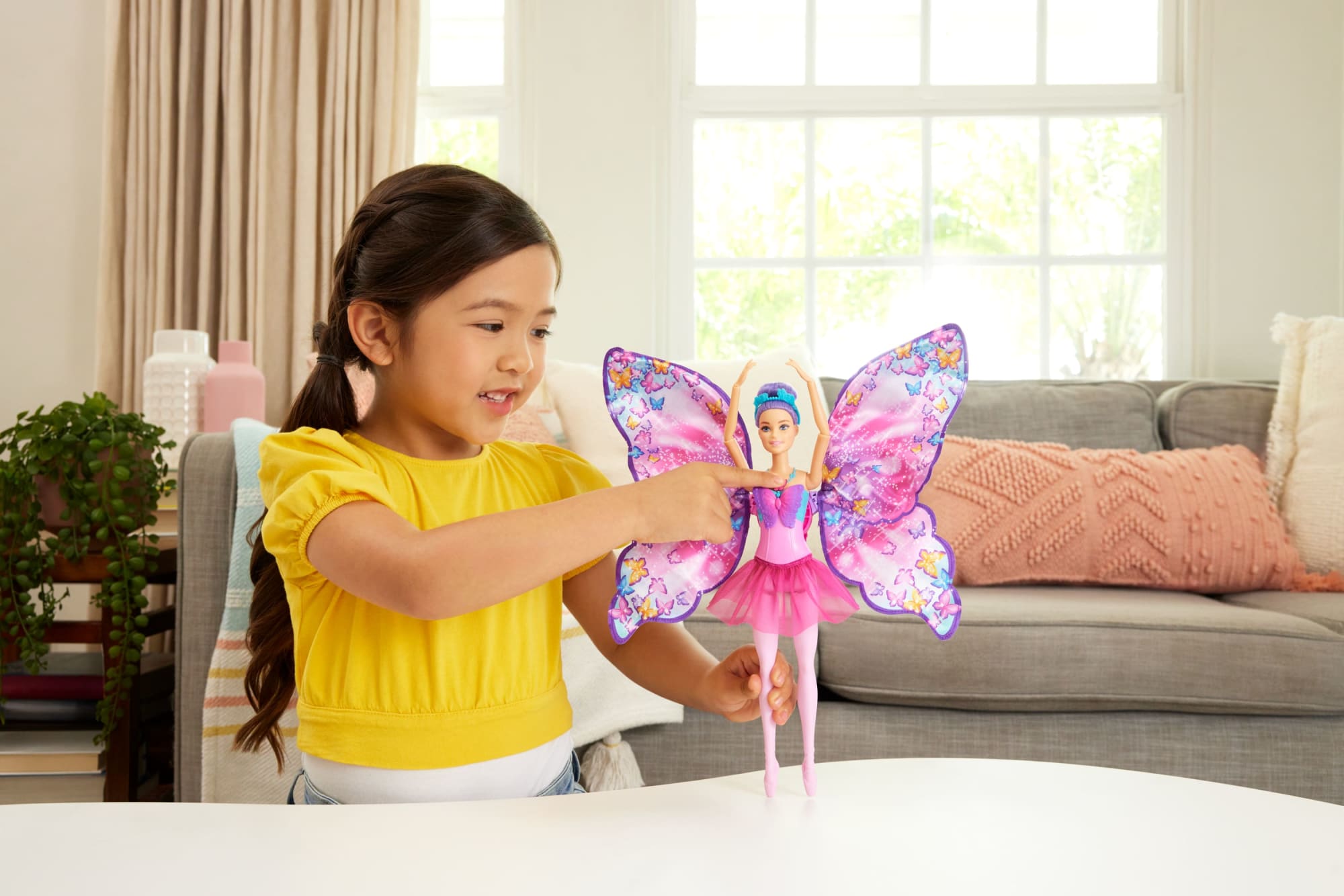 Barbie Dance And Flutter Doll With 2-in-1 Transformation From Dancer To Butterfly. Purple Hair - Image 2