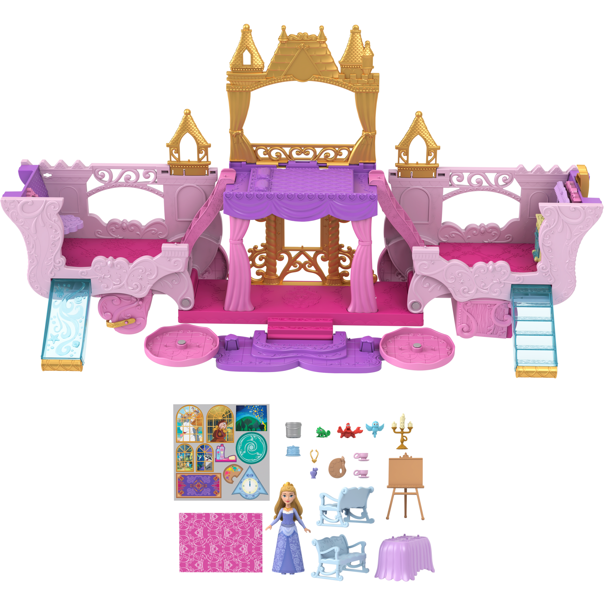 Disney Princess Carriage To Castle Transforming Playset With Aurora Small Doll. 4 Figures & 3 Levels - Image 5