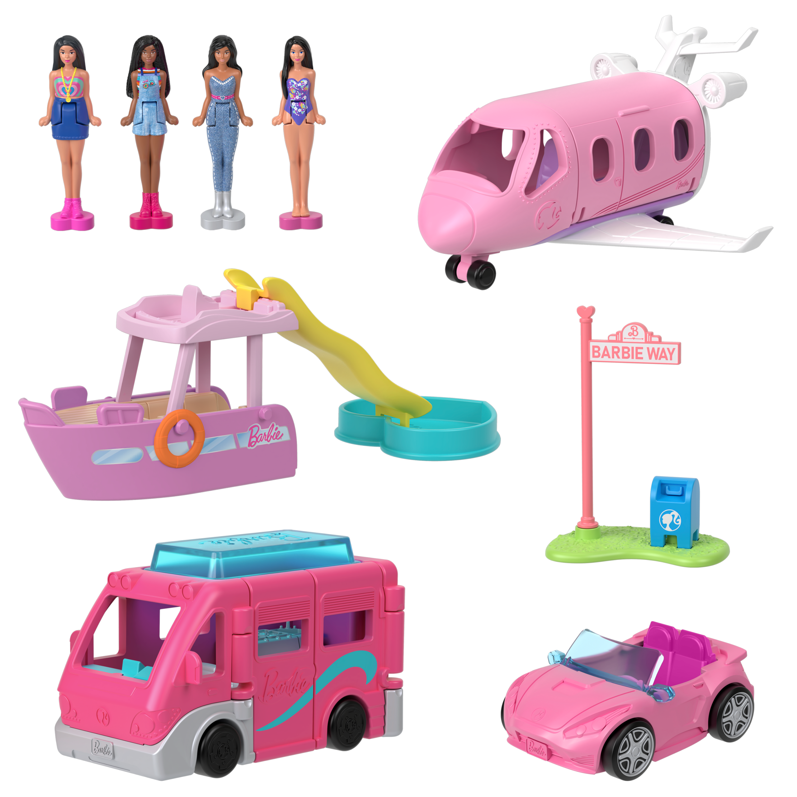 Barbie Mini Barbieland 4-Pack Doll & Vehicle Set. 4 1.5-Inch Dolls & 4 Iconic Toy Vehicles - Image 2