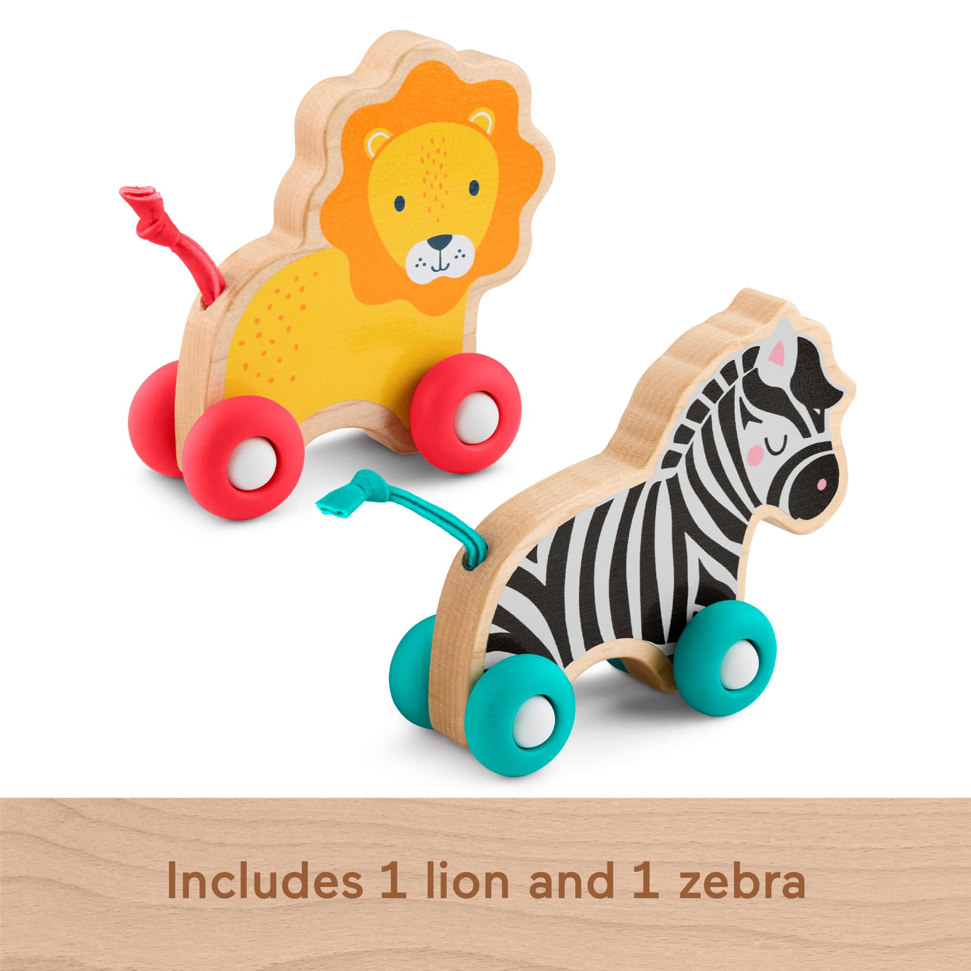 Fisher-Price Wooden Push Along Animals. Lion & Zebra Toy Vehicles For Baby Crawling Play - Image 5
