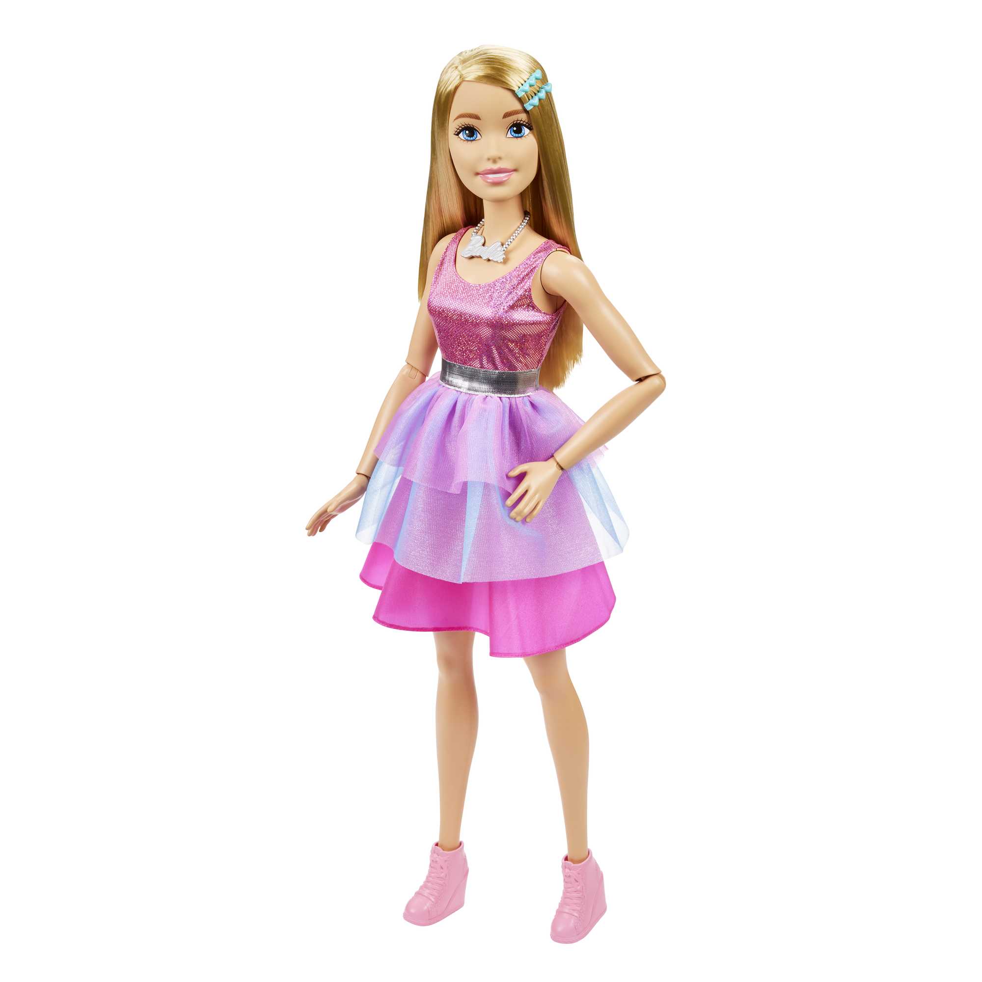 Barbie Large Dolls Muñeca Vestido Rosa con Morado Cabello Rubio 71 cm - Image 3