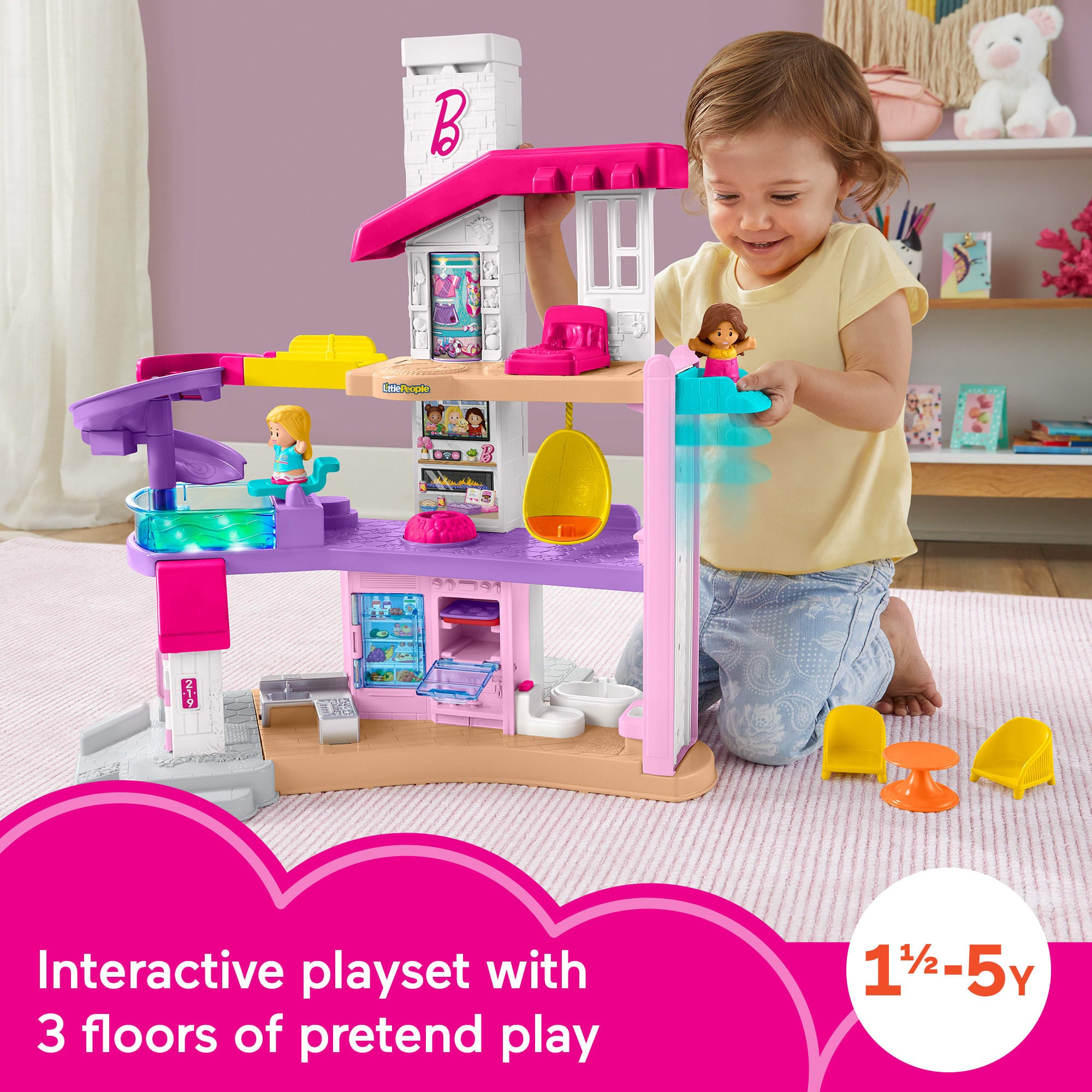 Fisher-Price Little People Barbie Little Dreamhouse Toddler Playset With Music & Lights. 7 Pieces - Image 2