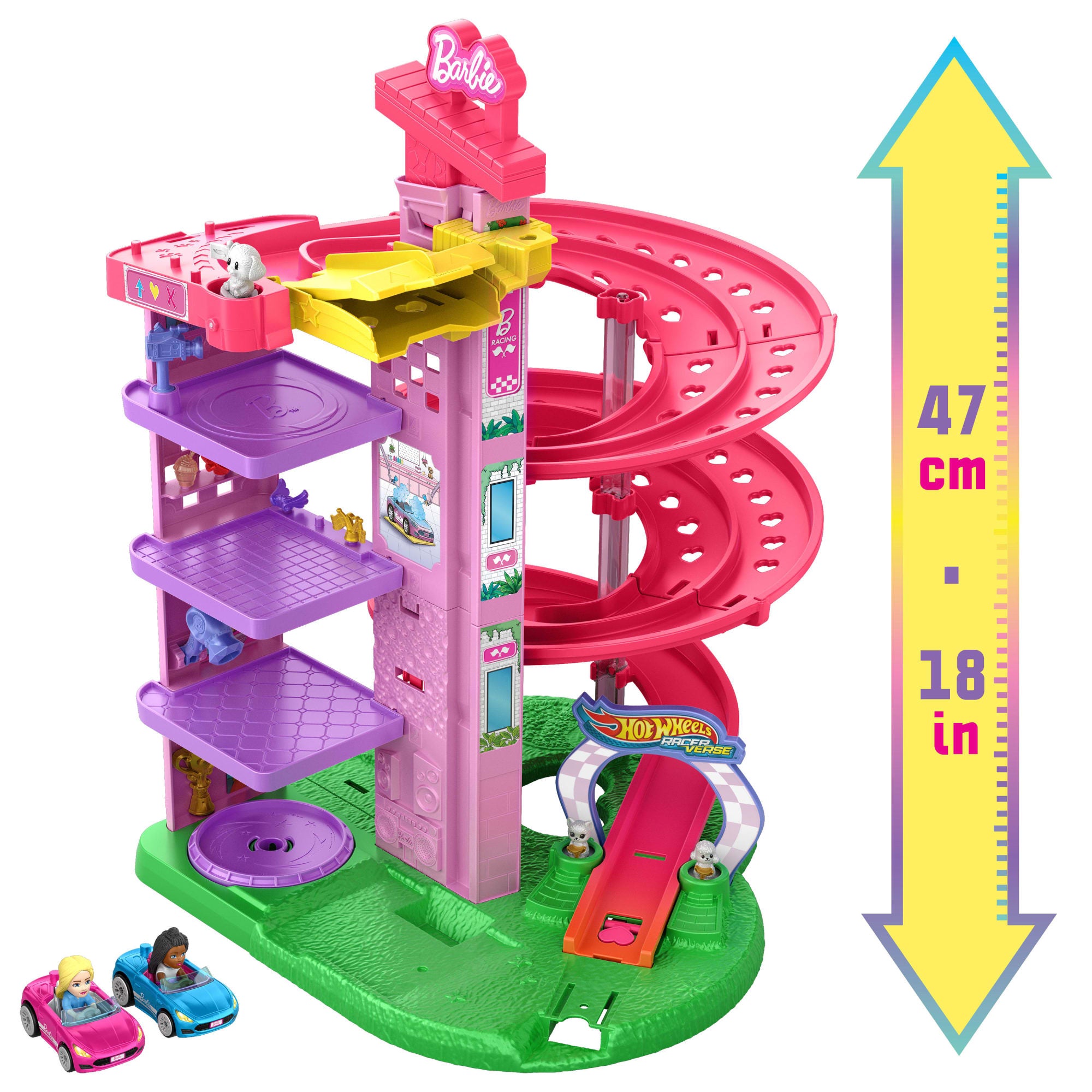Hot Wheels Racerverse Barbie Spiral Race Track Set With Barbie Malibu & Barbie Brooklyn Toy Cars - Image 5