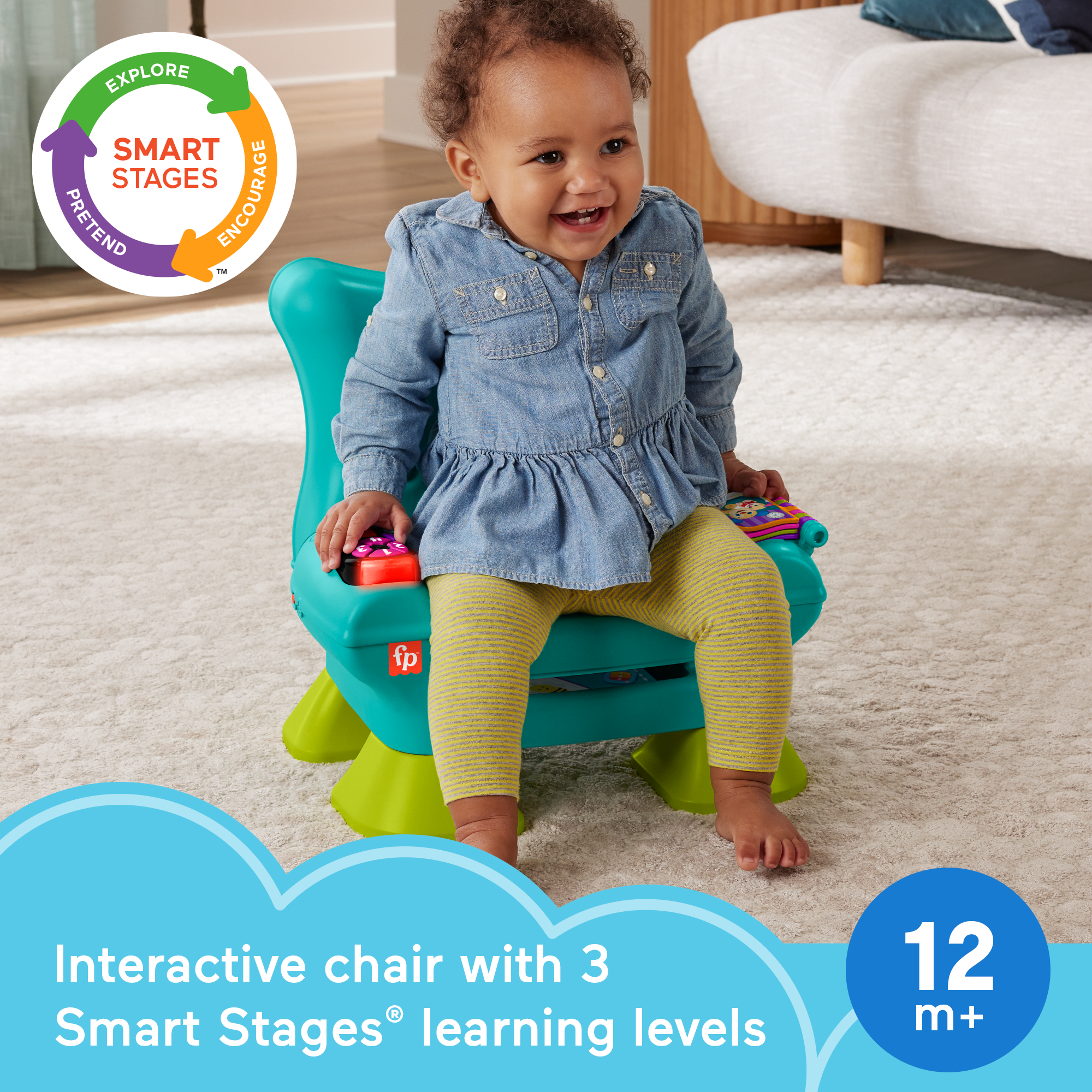 Fisher-Price Laugh & Learn Smart Stages Chair Electronic Learning Toy For Toddlers. Teal - Image 2