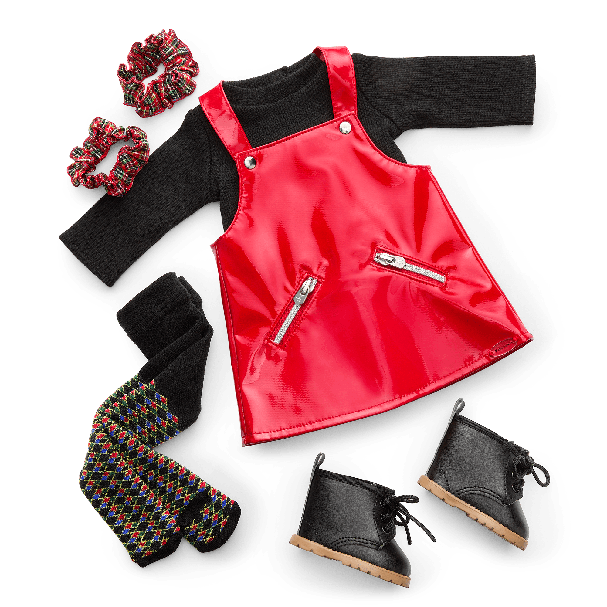 Nicki's™ Red Vinyl Jumper Outfit for 18-inch Dolls (Historical Characters)