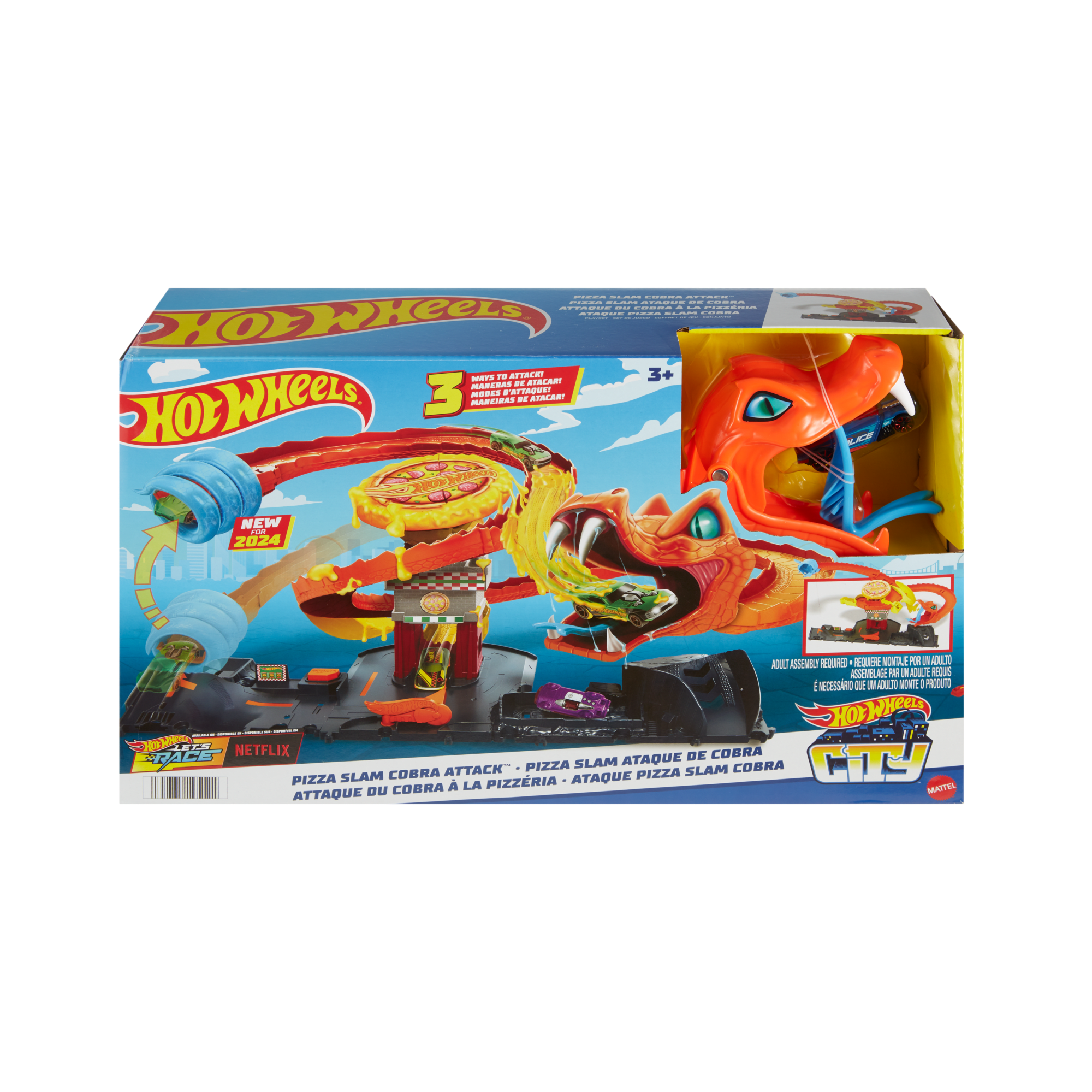 Hot Wheels City Pizza Slam Cobra Attack Playset With 1:64 Scale Toy Car - Image 6