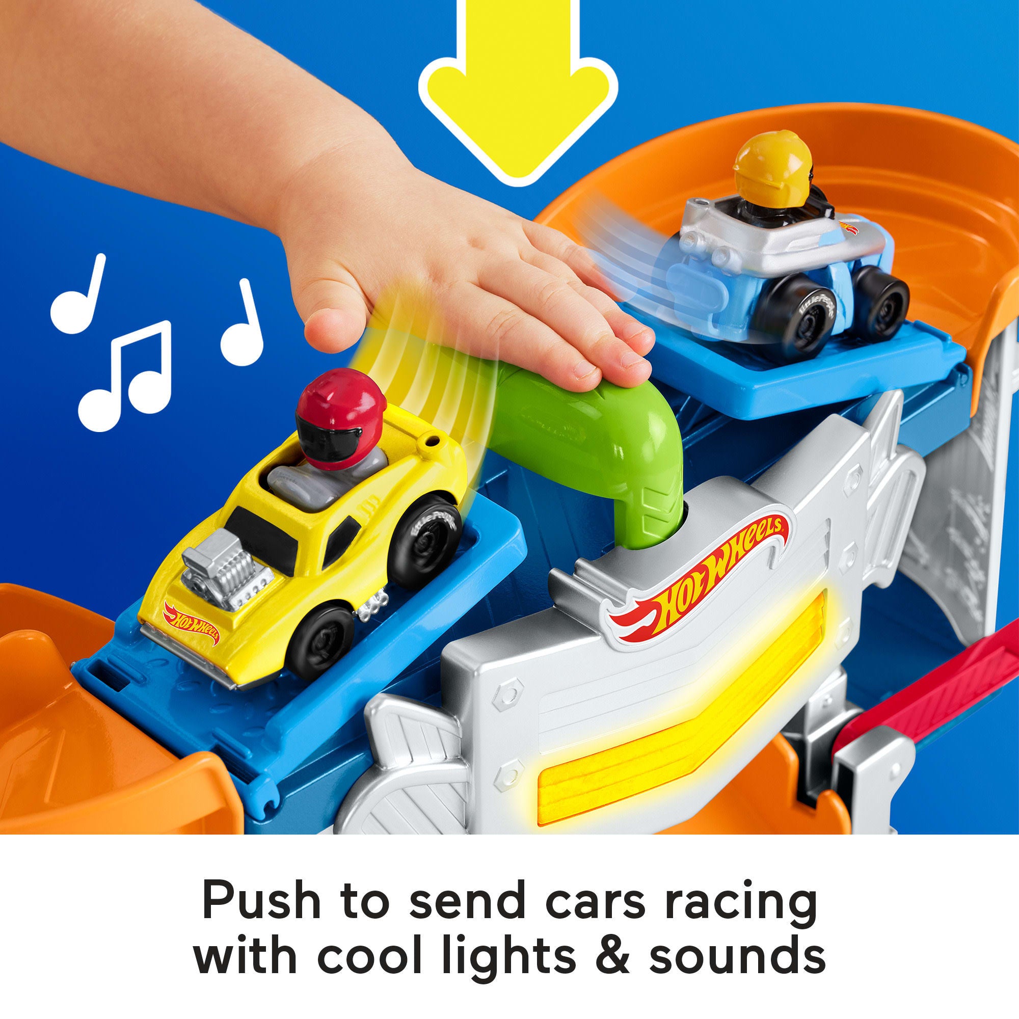 Fisher-Price Little People Hot Wheels Race Track For Toddlers. Race And Go Track Set. 2 Cars - Image 3