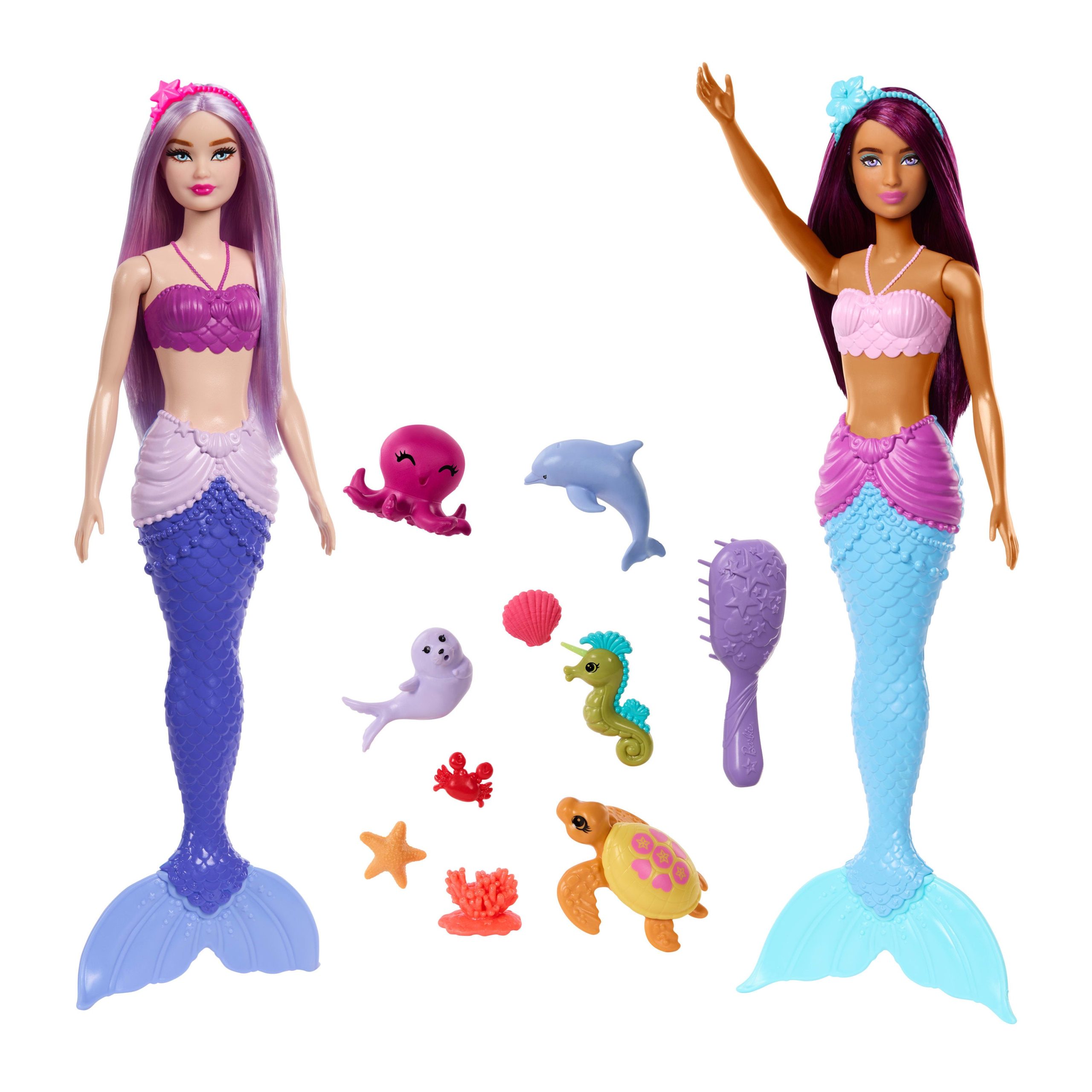 Barbie Mermaid Dolls 2-Pack With Sea Animals. Headbands & Ocean Accessories